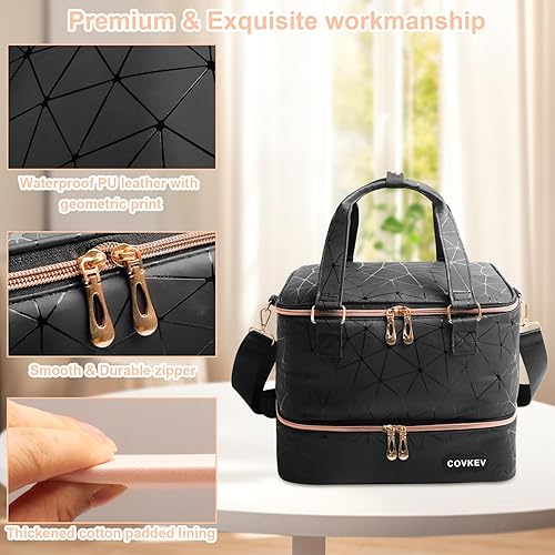 Miniatura 5 de Estuche organizador de esmalte de uñas grande con capacidad para secadora de uñas y 54 botellas, organizador de esmalte de uñas de doble capa con