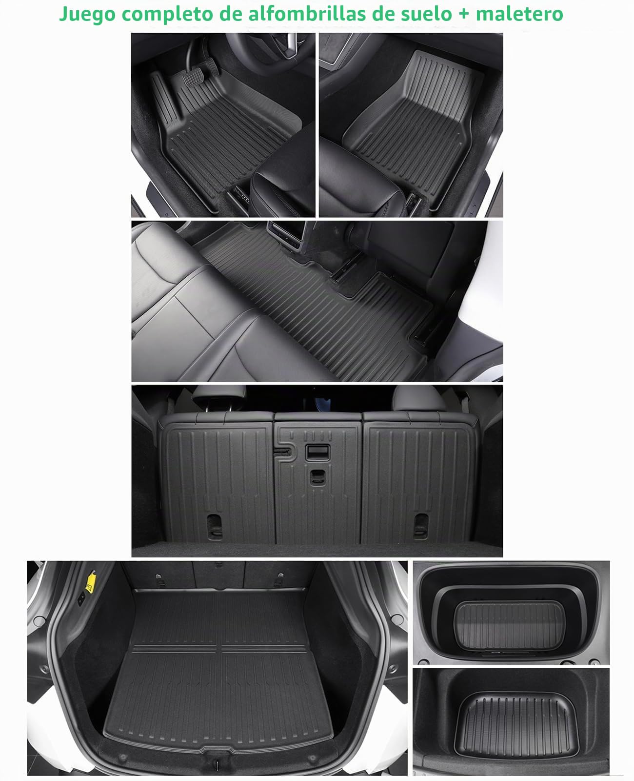 [9 PZS] GAFAT Tesla Model Y Standard 2026 2027 Juniper Alfombrillas Goma + Maletero Juego completo, TPE Todo Tipo de Clima para Suelo & Asientos Traseros & Maletero, Borde Alto 3D OEM, Protección 360°