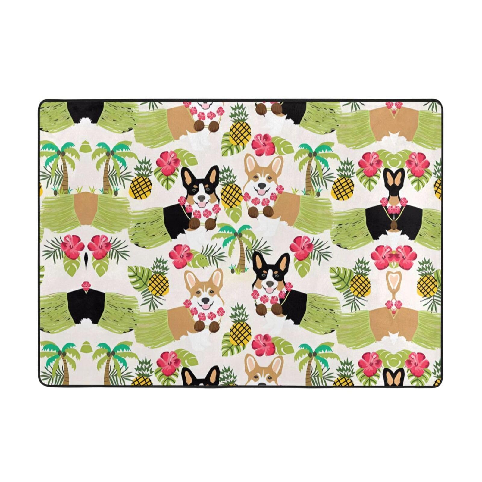 Alfombra de Corgi tropical para decorar el salón este verano con comodidad