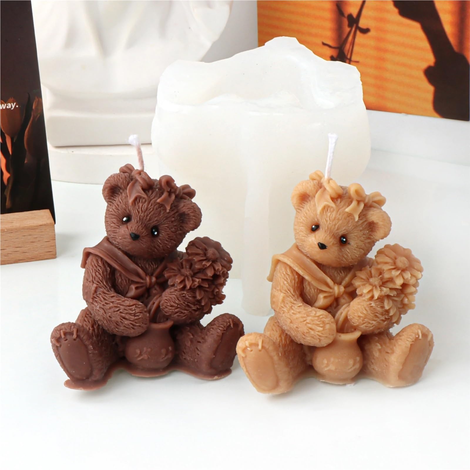 Stampo for candele in silicone fai da te a forma di orsetto, sapone in resina, gesso, profumate a animale, strumento for la creazione stampi, decorazioni for casa(Style-02)