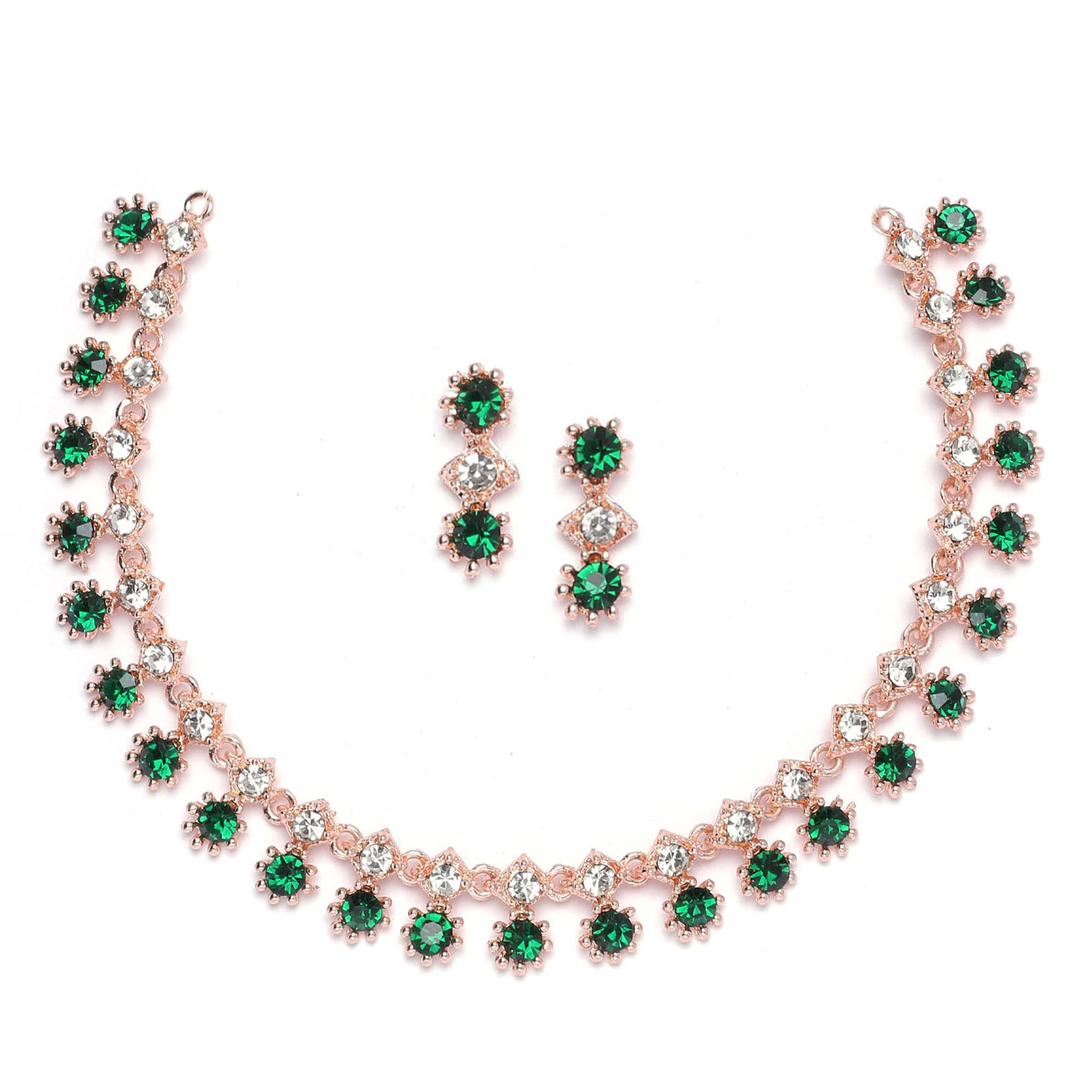 ZENEME Rose Gold-Plated American Diamond Studded Star Shaped Necklace With Earrings Jewellery Set For Girls and Women (Green) (B0CGV3YCFC) Amazon Price History, Amazon Price Tracker