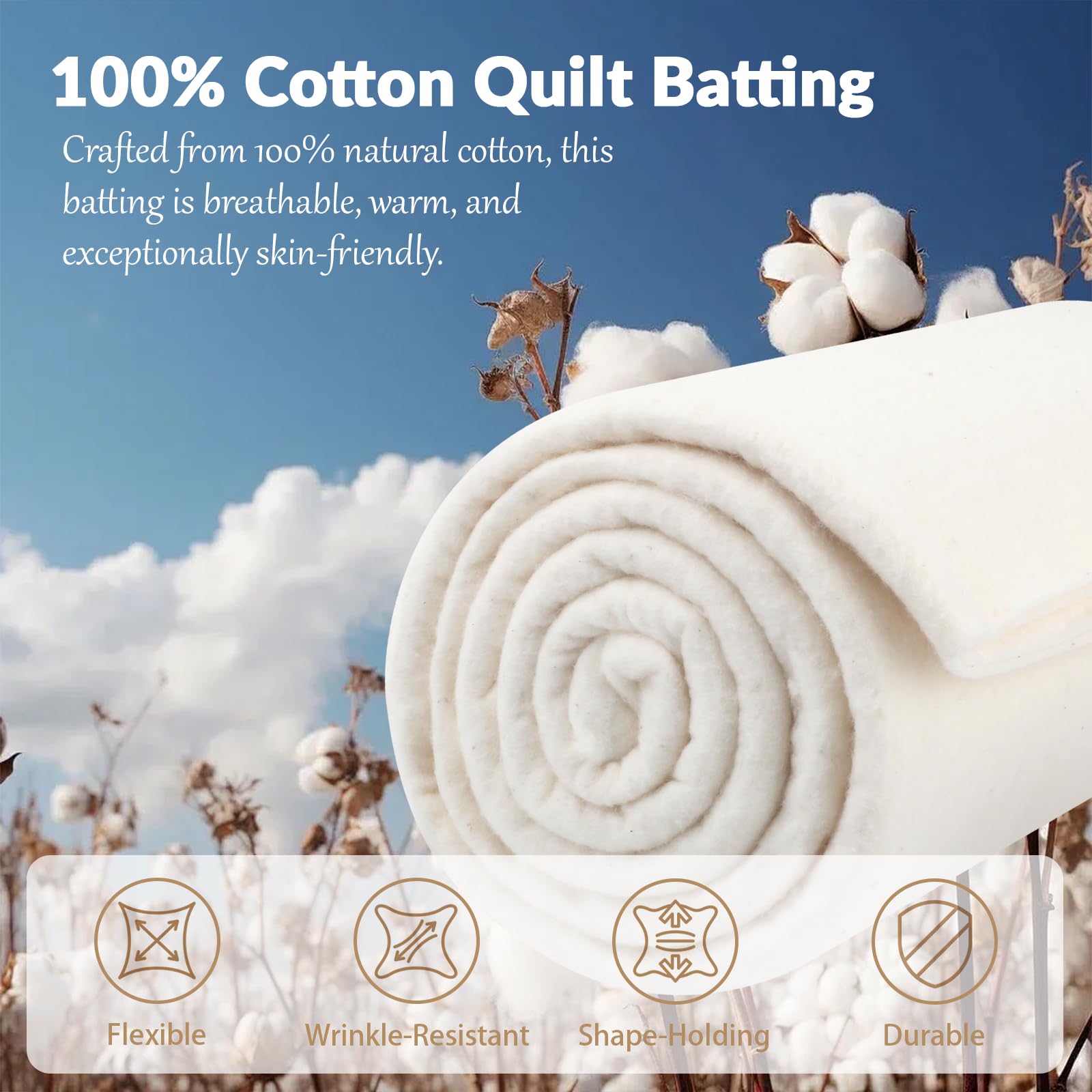 Natural Cotton Quilt Batting - 47" x 59" -5 Natural Cotton Quilt Batting - 47" x 59" -5