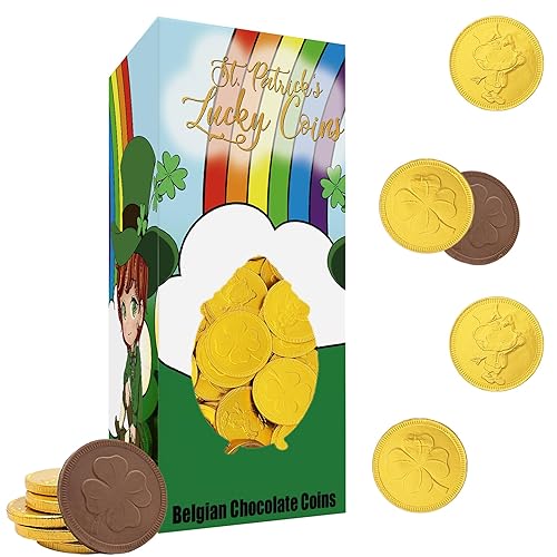 Miniatura 10 de Monedas de oro de chocolate con leche belga del día de San Patricio, sin nueces, lácteos certificados Kosher, caja de duende (media libra)