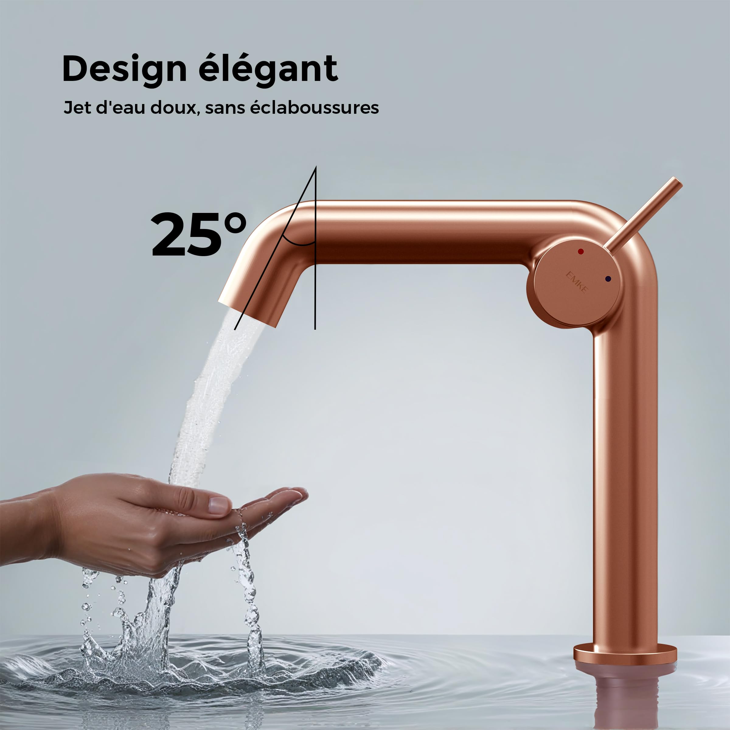 EMKE - Mezclador monomando de latón, oro rosa, 222 x 200 x 76 mm | Grifo de baño,Instalación sencilla,Grifo de lavabo,Cartucho de cerámica