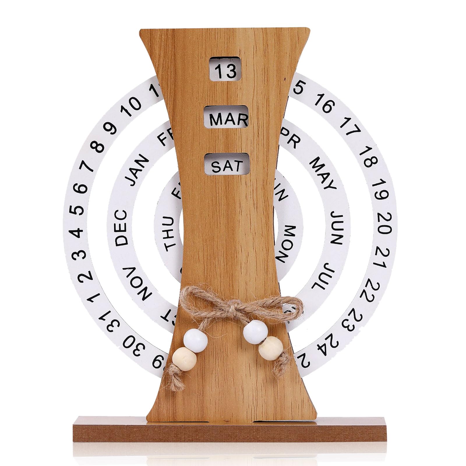Habbiful Wooden Perpetual Desk Calendar for Easter Teacher Appreciation Gifts Vintage Wooden Disc Calendar Manual Rotating Wooden Block Calendar for Desk Home Office