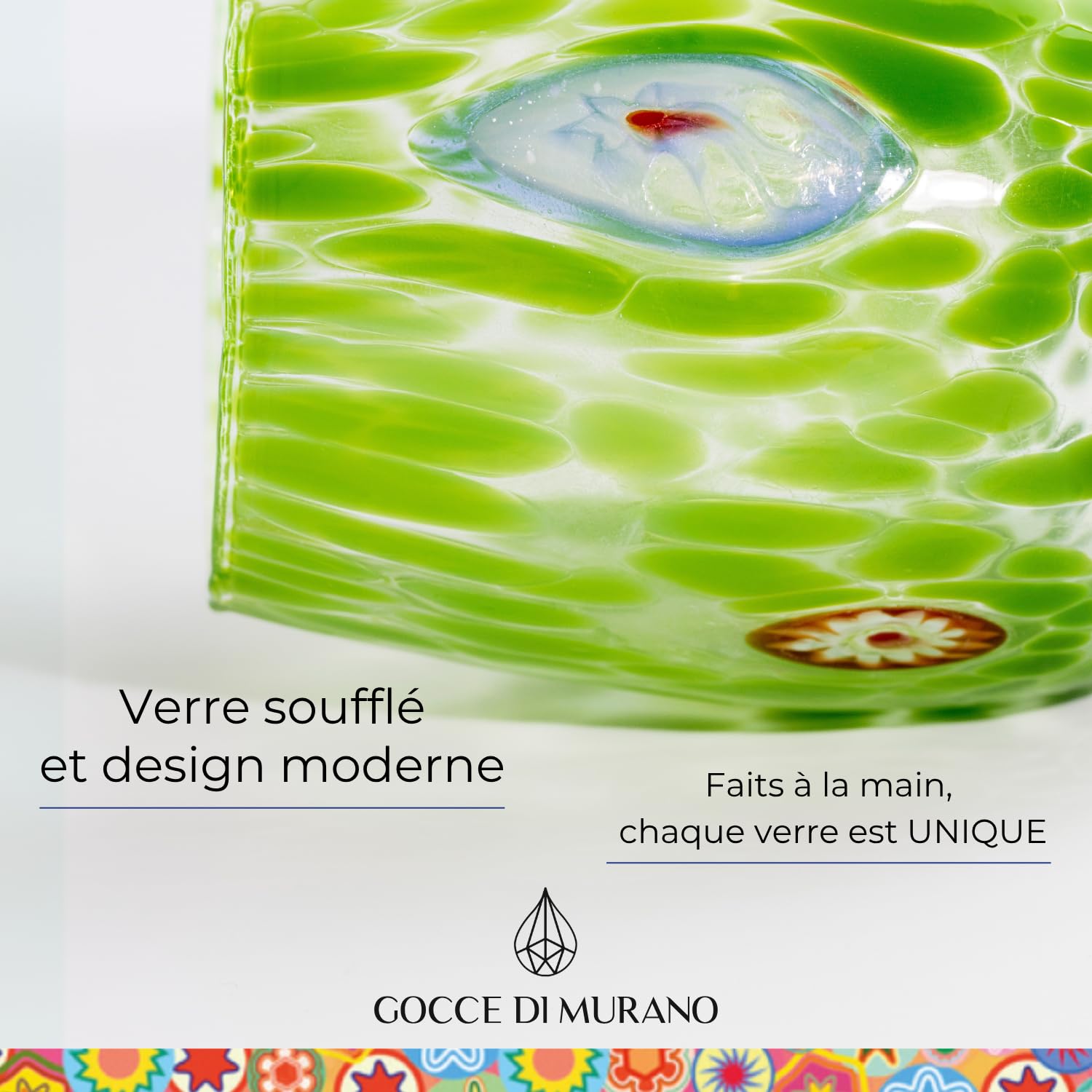 Gocce di Murano 2 verres en verre de Murano soufflé et travaillé à la main 300 ml – verres à eau verre arc-en-ciel pluie – verres raffinés et élégants