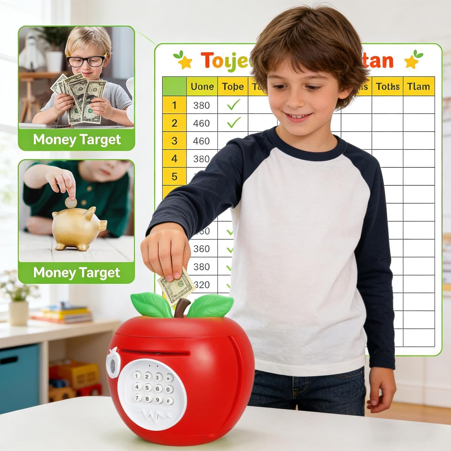 Kids Money Bank - Fruit Shaped Electronic Cash Safe Box with Password, Fun and Secure Children’s Coin Bank for Home, School, Birthday, Bedroom, Nursery, Living Room, or Bedside Use