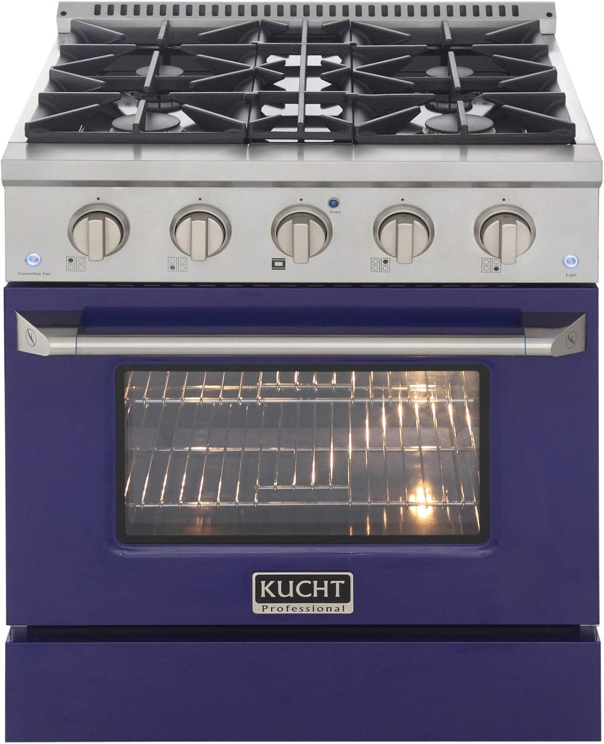 Kucht KNG301-B 30 Inch Gas Range with Convection Oven In Stainless Steel and Blue Oven Door
