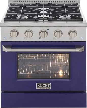 Kucht KNG301-B 30 Inch Gas Range with Convection Oven In Stainless Steel and Blue Oven Door