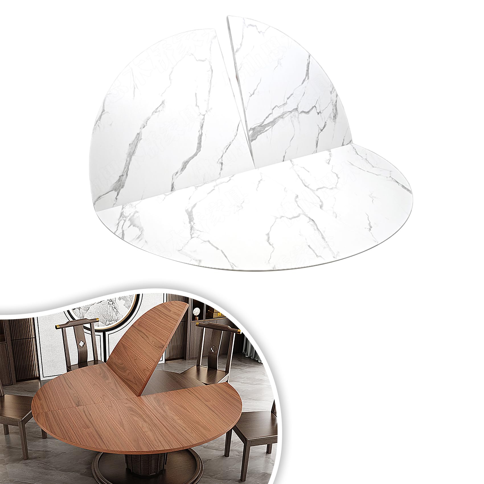 Agteruo Round Table Top Extender, Folding Wood Surface, 48-95 inch Diameter, Temporary Replacement (A, 150cm / 59" L)