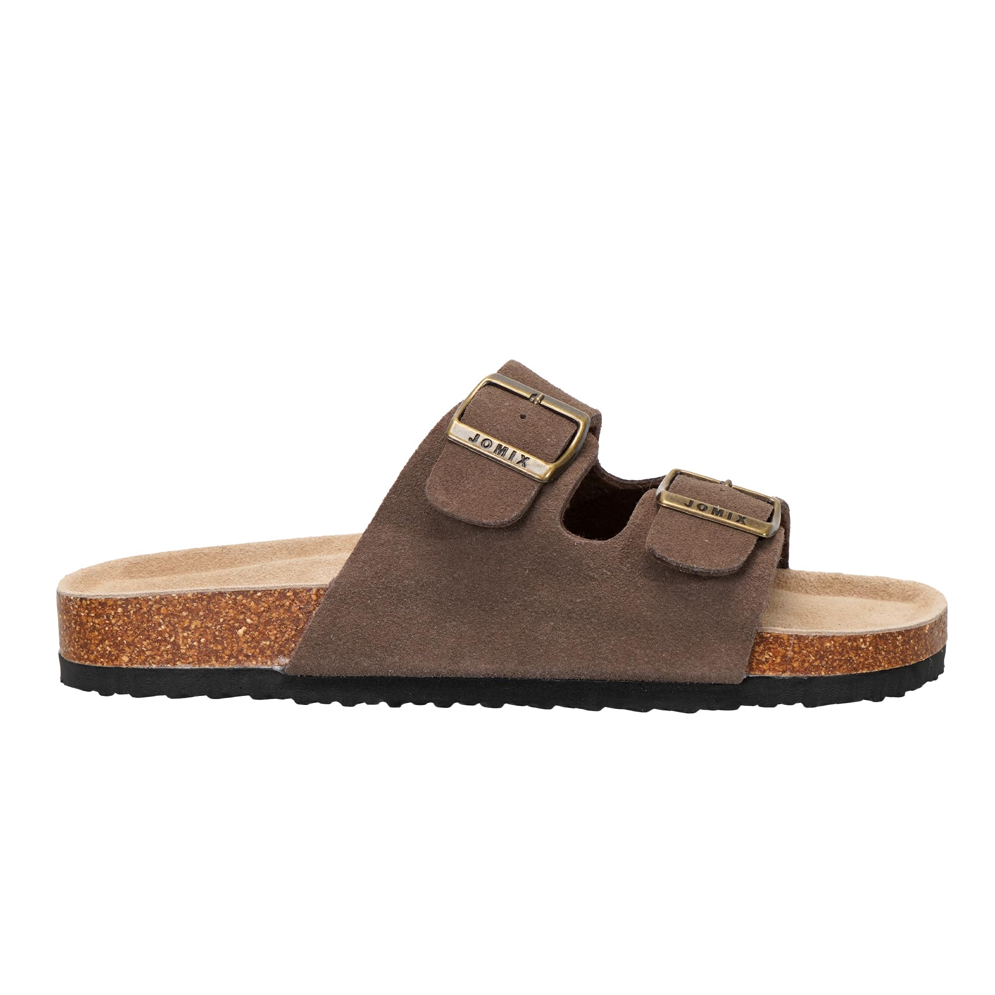 JOMIX Sandalias Hombre de Cuero con Doble Hebilla Zuecos Verano con Plantilla de Corcho Cómoda Chanclas de Planas y Antideslizantes