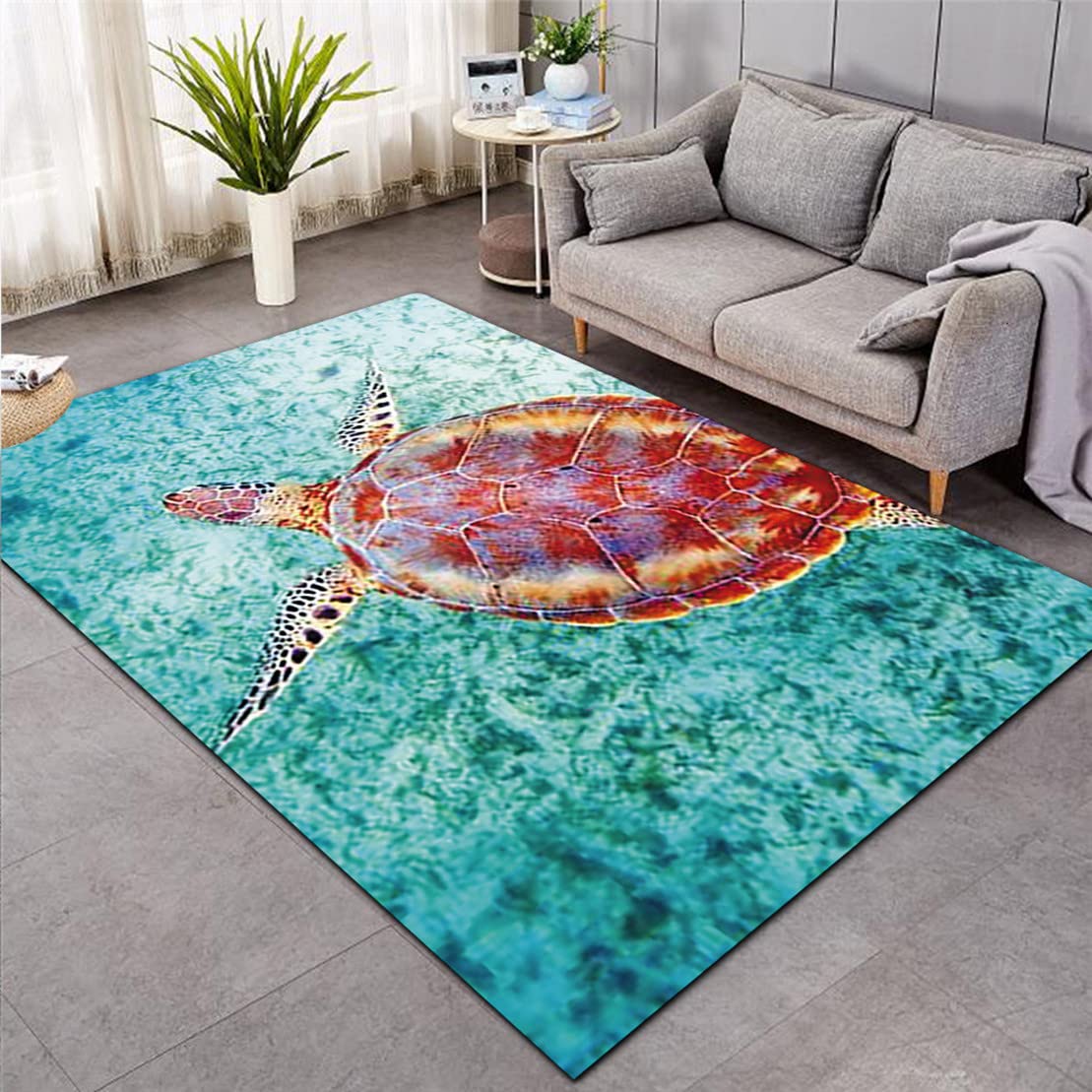 Turtle Mats 3D Ocean Animal Pattern Long Runner Rug,2x6ft, For Hallway,  Whale Sardine Runner Rug, Creative Cartoon Deep Sea Animal Entryway Rugs,  Washable Carpet Scallop Rug