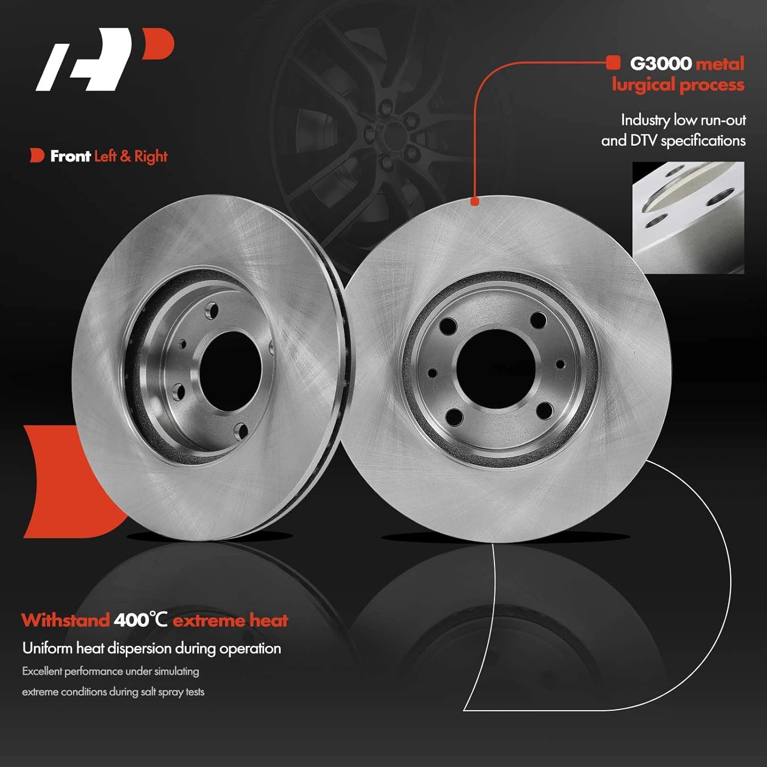 A-Premium 10.08 inch (256mm) Front Vented Disc Brake Rotors + Ceramic Pads Kit Compatible with Select Hyundai and Kia Models - Accent 2006-2011, Rio/Rio5 2006-2011, 1.6L, 6-PC Set