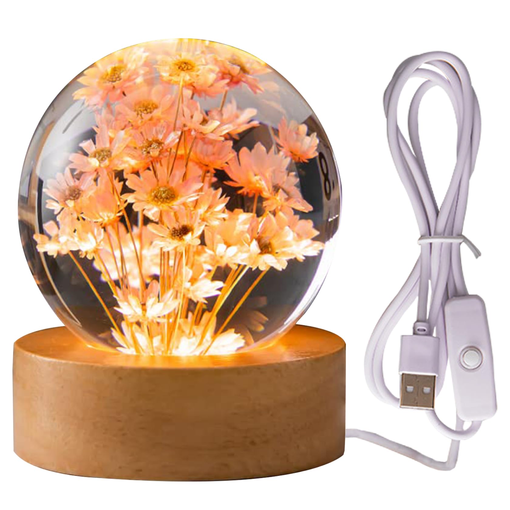 Boule de cristal veilleuse fleurie pour une déco de bureau zen