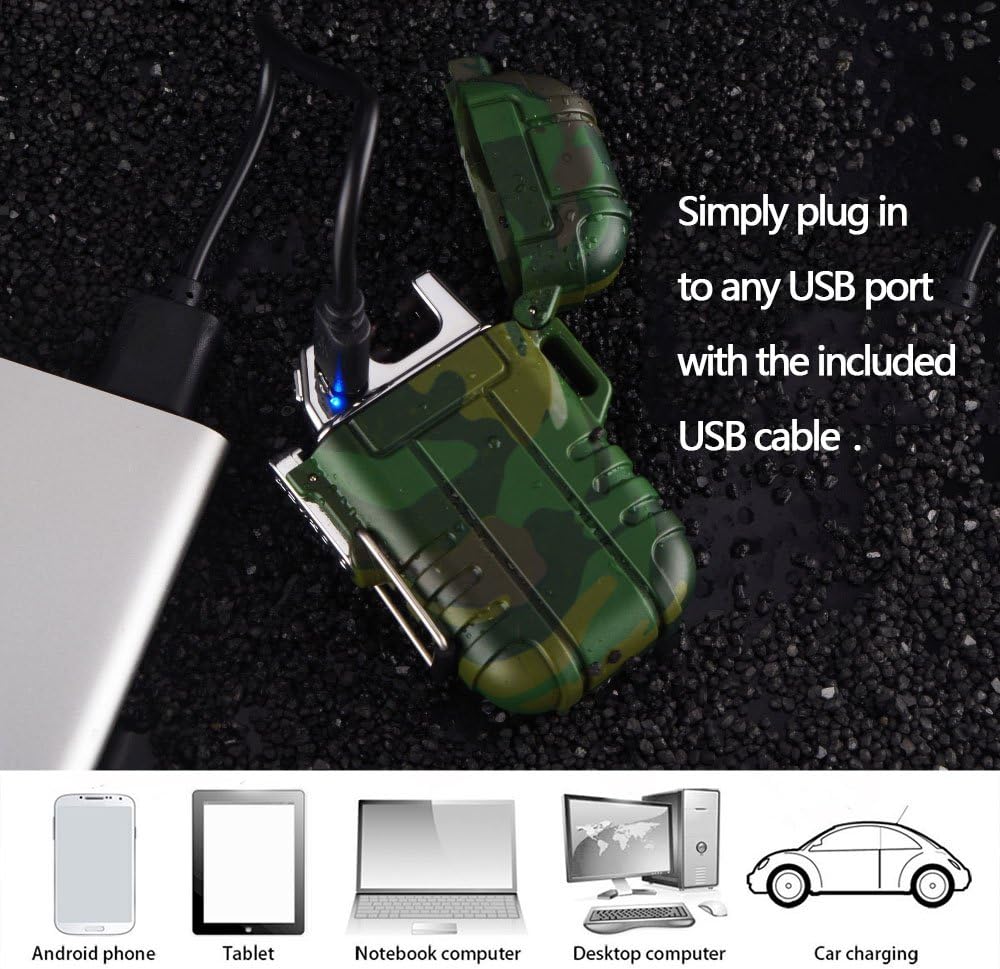 Dual Arc Lighter Double Arc Plasma USB Lighter Rechargeable Flameless Waterproof Stormproof Windproof Mini Electric Lighter for Cigar Candle Cigarette Pipe Sport Outdoor(Orange)