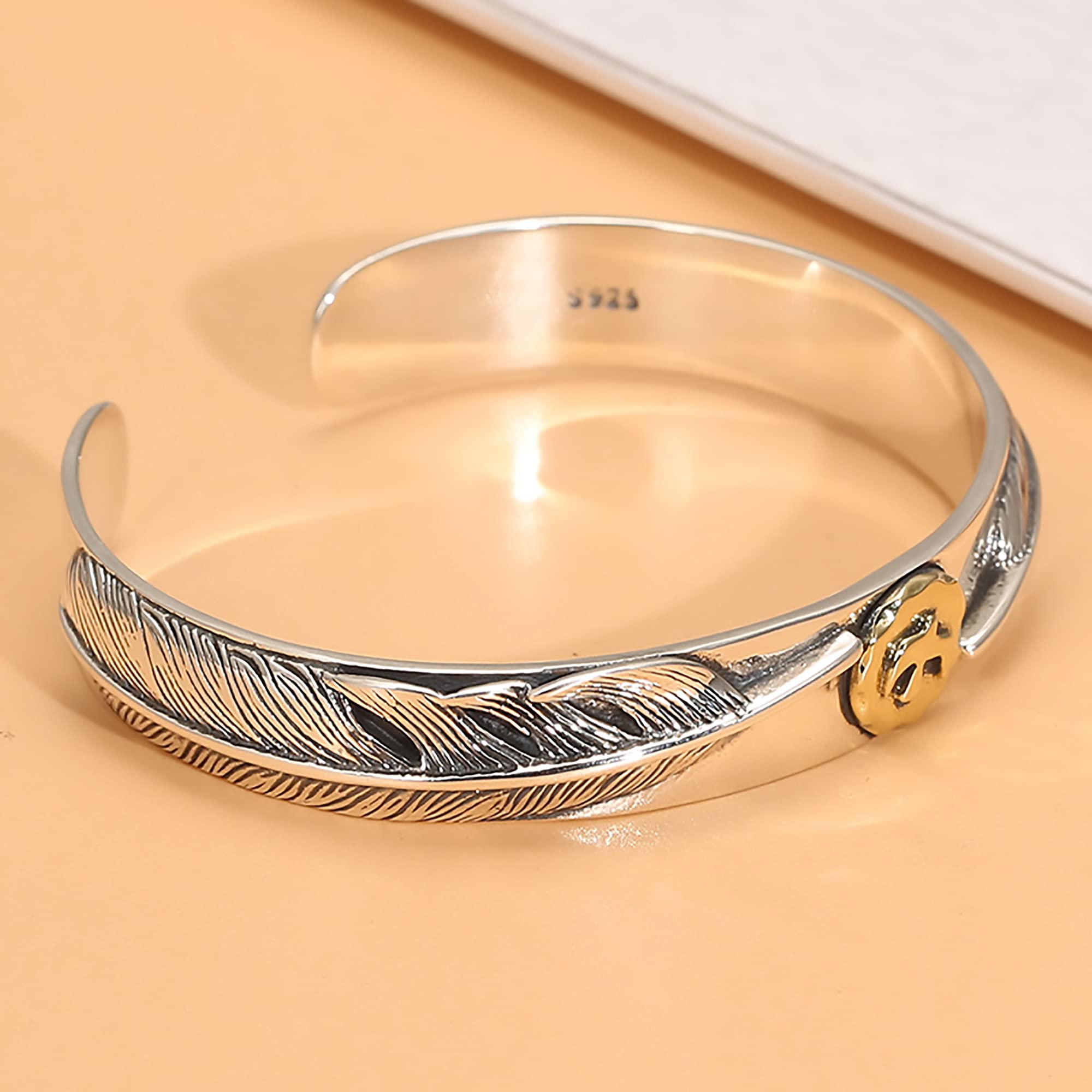 FOUNDLINE 925 Sterling Silver Bangles, Takahashi Goro Feather Open