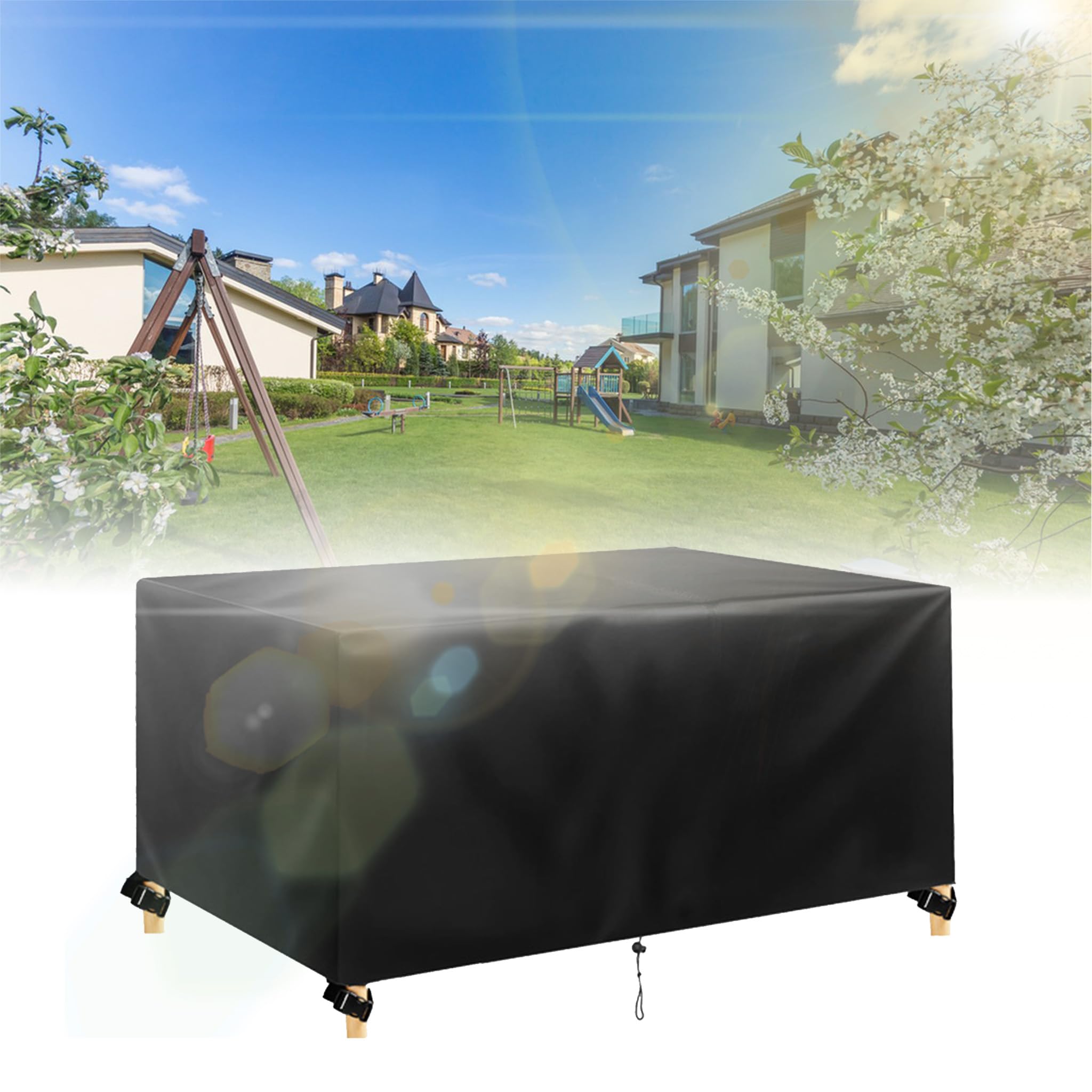 Ufgfytt Black Waterproof Patio Furniture Covers, 180X120x74cm/Lxwxh 420D Oxford Garden Protector For Rectangular Table Chair Sofa Set, Windproof Anti-Uv With Buckles & Drawstring,