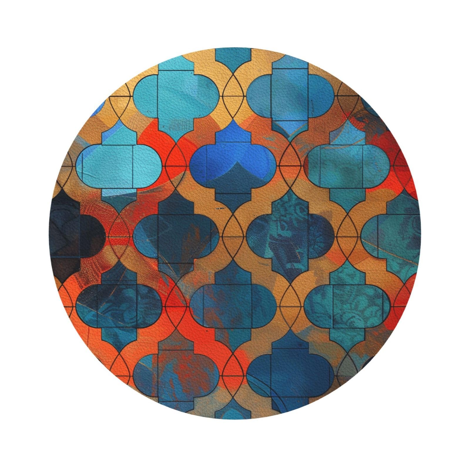 Lattice Print Leather Coaster Set of 6, Round Shape Coasters Table Decorative Coffee Cup Beverage Coasters Wine Beer Bar Coasters for Hot Drinks Table Protection