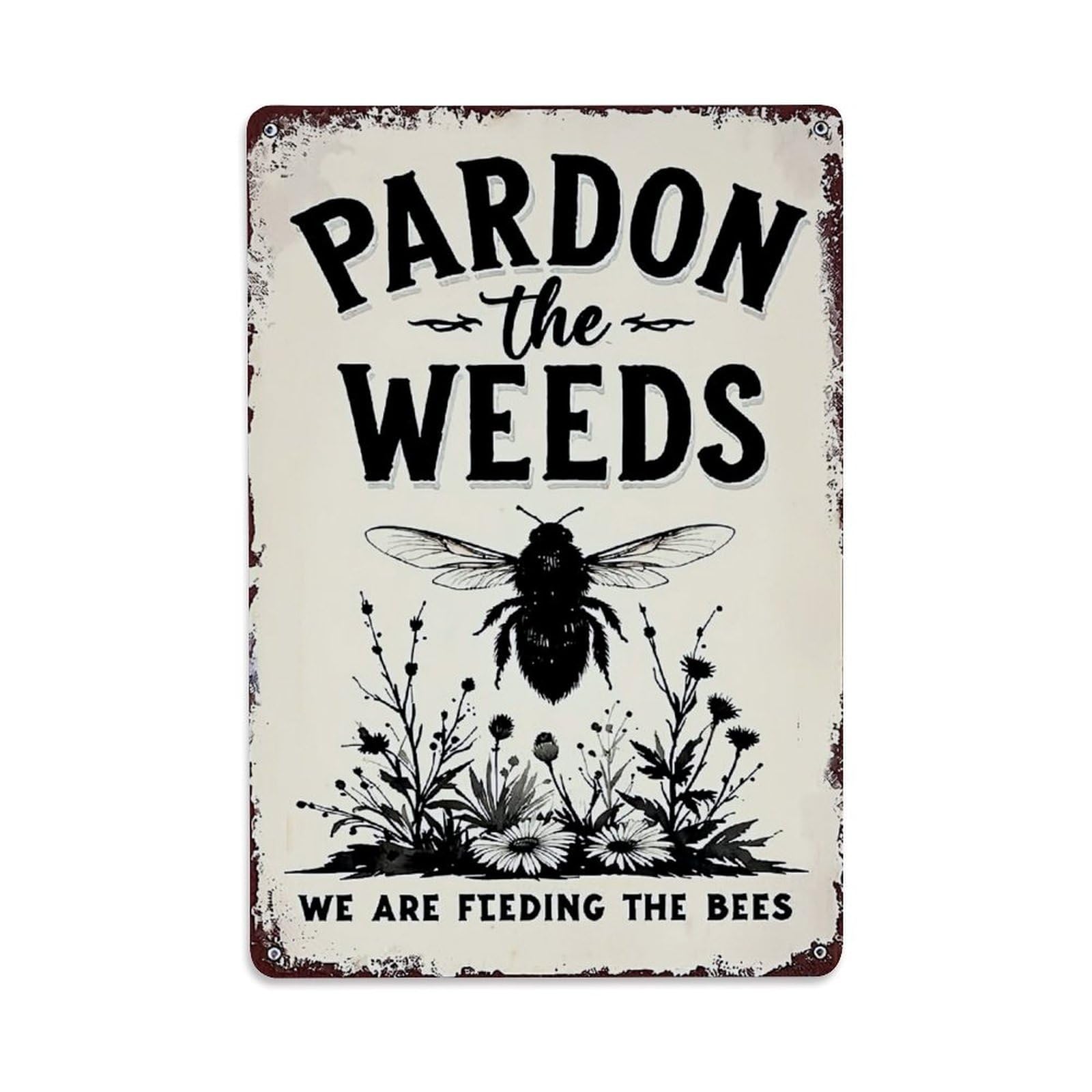 Jdfenggu Vintage Pardon The Weeds Bee Garden Retro Metal Tin Sign, Decor Art Poster For Bar, Home, Man Cave, Kitchen, Laundry Room Gift 8X12inch