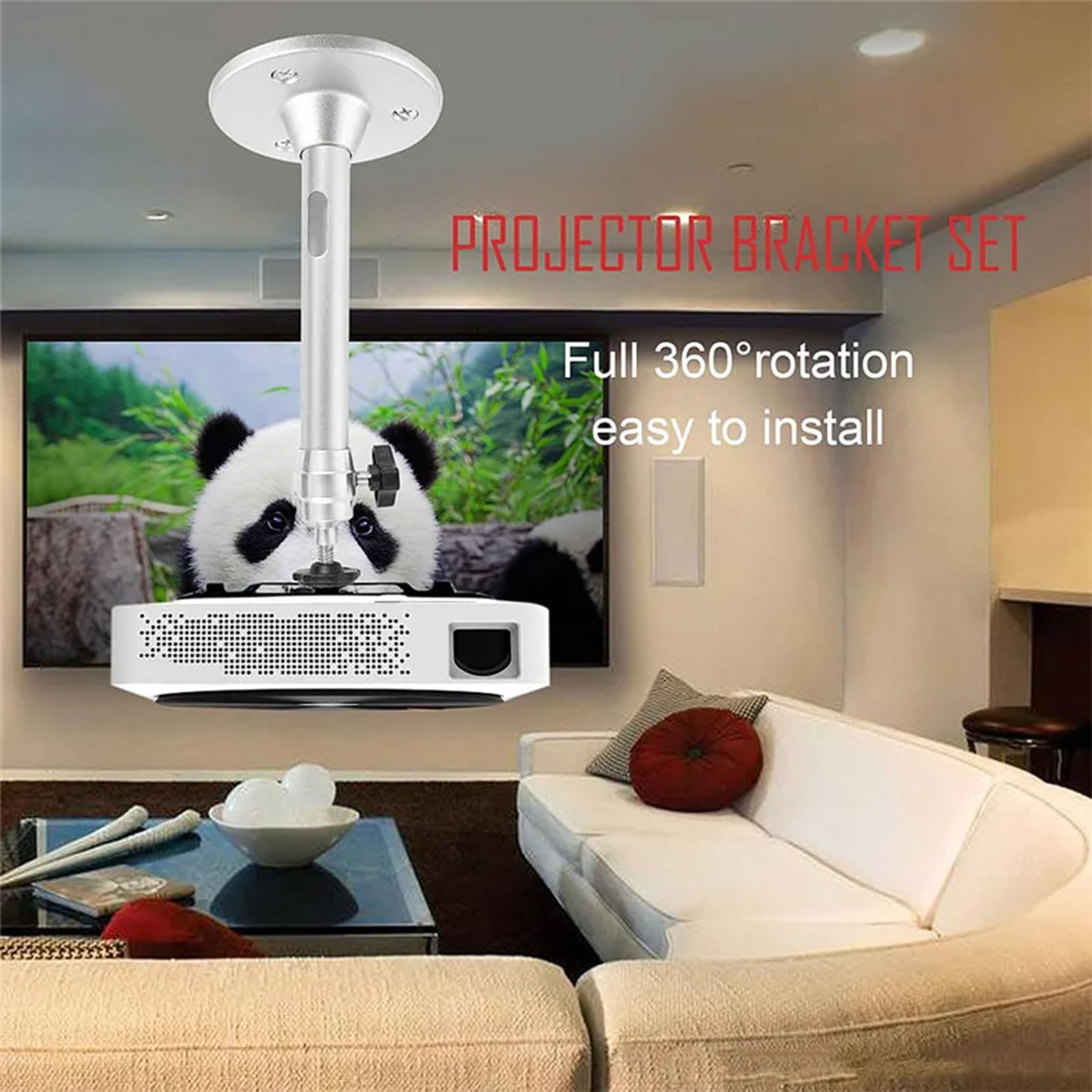 TMRBBesty Uchwyt sufitowy do projektora, aluminiowy wspornik projektora obracany o 360°, uniwersalny uchwyt do projektora, do małych projektorów, waga 5 kg