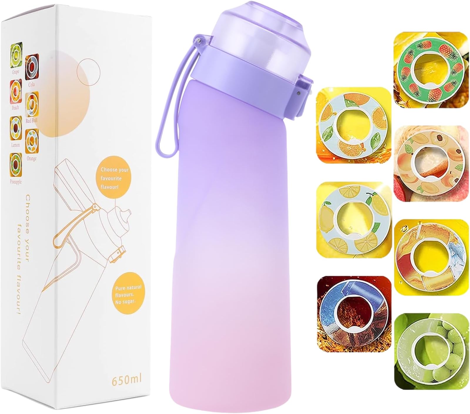 Alr Water Bottle Starter Up Set, 650ml Sports Alr Water Up Bottle BPA Free with Flavour Pods, Drink Bottle with Straw and Brushes Scented 0 Sugar Fruit Fragrance Water Cup for Outdoor Gym