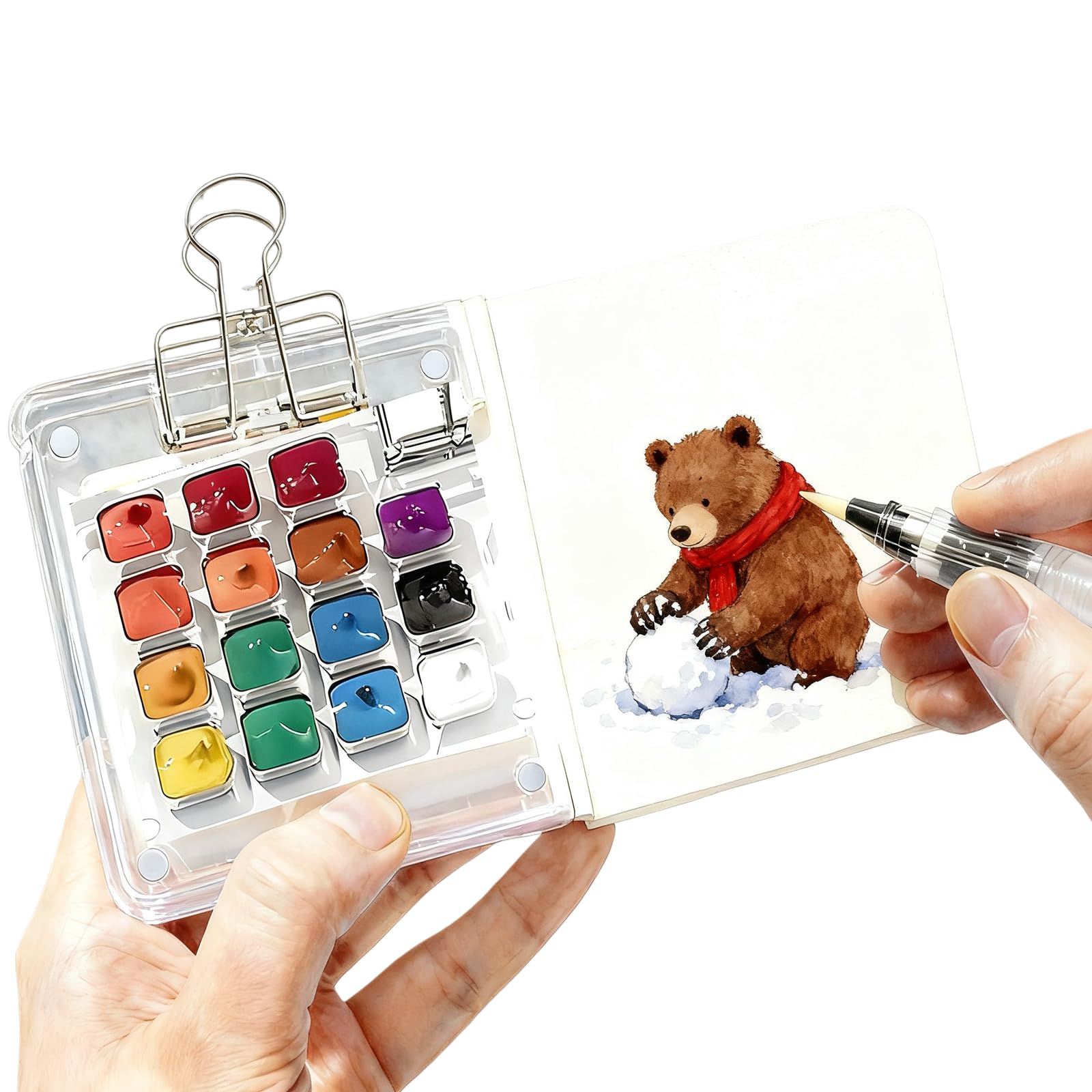 Kit de acuarela portátil de 24 colores con cuaderno de bocetos y pincel de agua para plein air