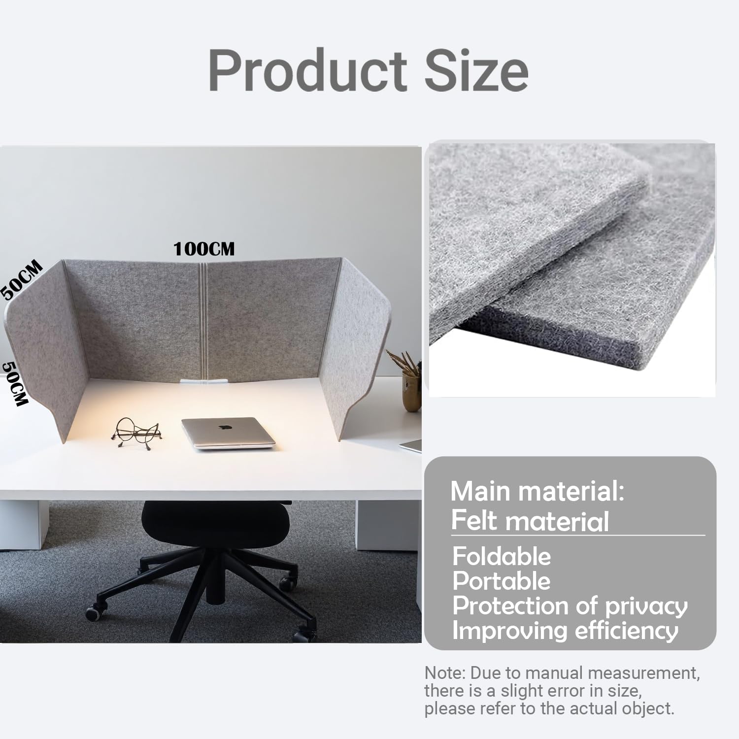 Filz Faltbare Schreibtisch-Trennwand,Sichtschutz Schreibtischpanel,Akustische Trennwände Grau,Table Divider Schalldämpfung (100CM)