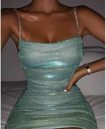 Miniatura 2 de LMSXCT Vestido de lentejuelas con purpurina para mujer, con tirantes delgados, vestido de fiesta brillante, sin mangas, bodyocn, minivestidos para