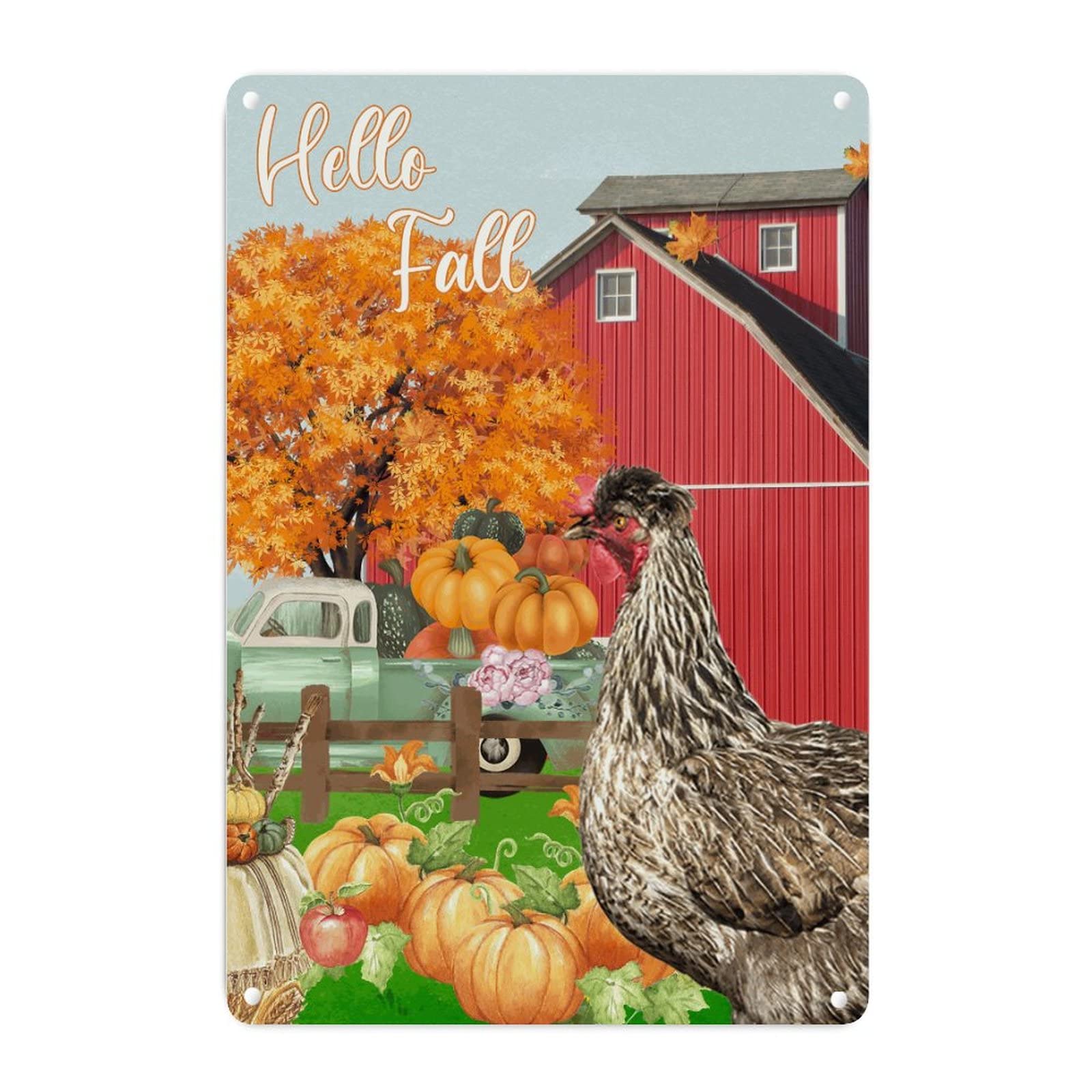 Panneau en métal Hello Fall pour célébrer Thanksgiving et la douceur de la vie à la campagne