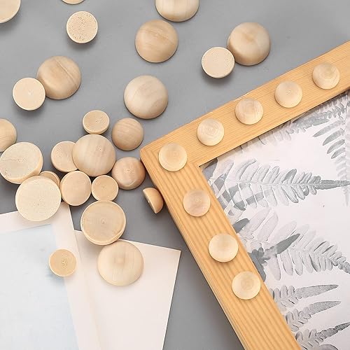 Miniatura 3 de 200 piezas de cuentas de madera semiredondas, bolas de madera divididas naturales sin terminar, 0.472 in0.591 in0.787 in, pequeñas bolas decorativas
