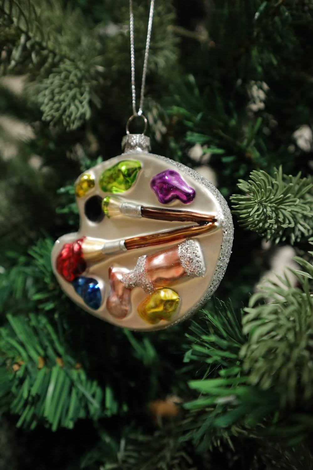 2 Pieces Glass Palette Christmas Ornaments for Christmas Tree Decorations, Hanging Decorative Glass Artists Painters Painting Palette Ornaments, Silver : Home & Kitchen