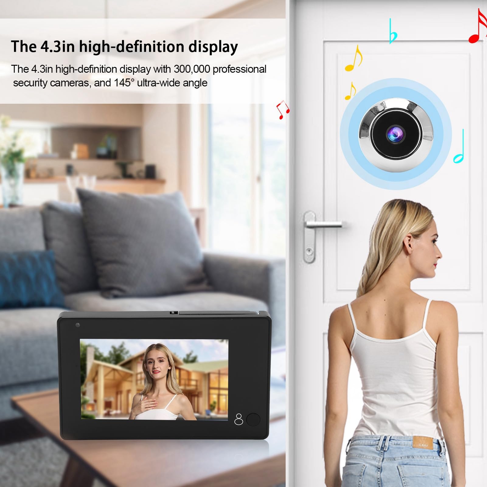 Judas numérique sans fil HD 145 ° ultra grand angle écran haute définition 4,3 pouces HD pour la maison, l'appartement, l'hôtel