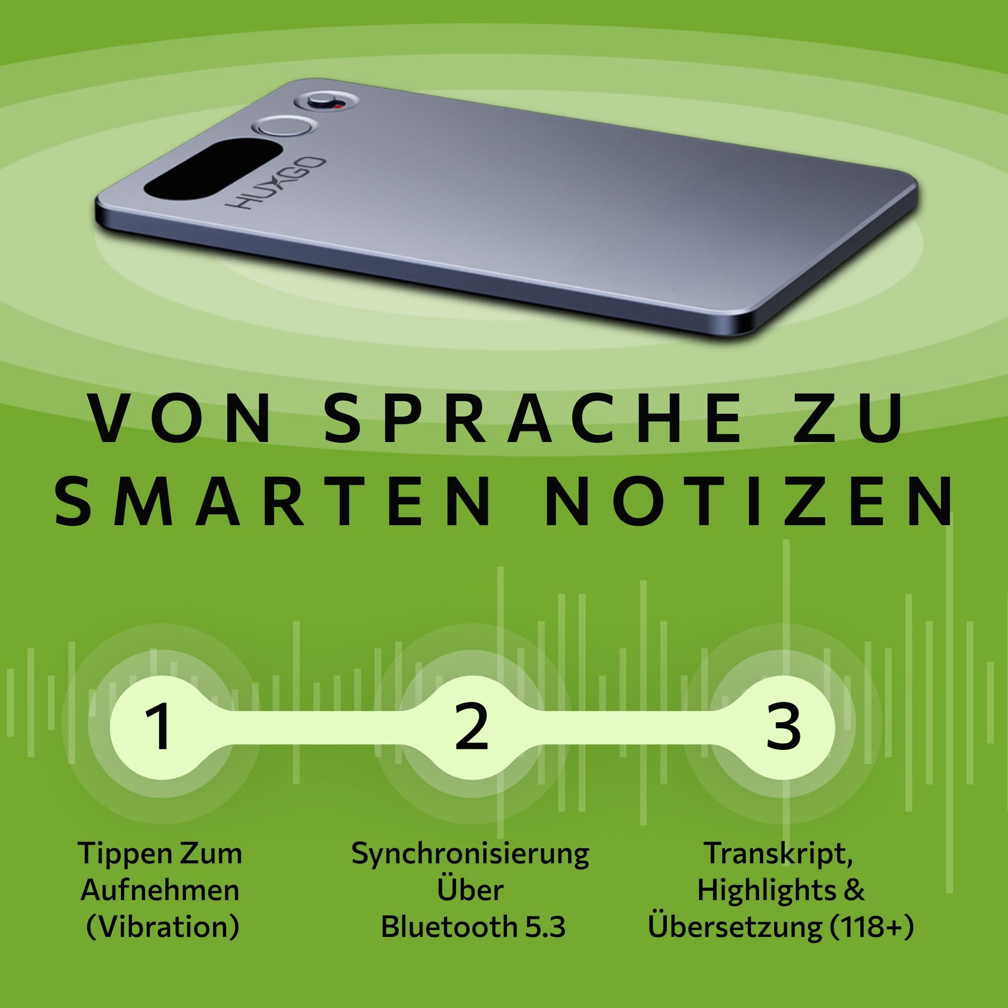 AI Diktiergerät 64GB – Dual-Mikrofon Rauschunterdrückung – 35 h Akku, Bluetooth 5.3 – App mit Transkription & Übersetzung (118+ Sprachen) – Voice Recorder mit Schreibfunktion