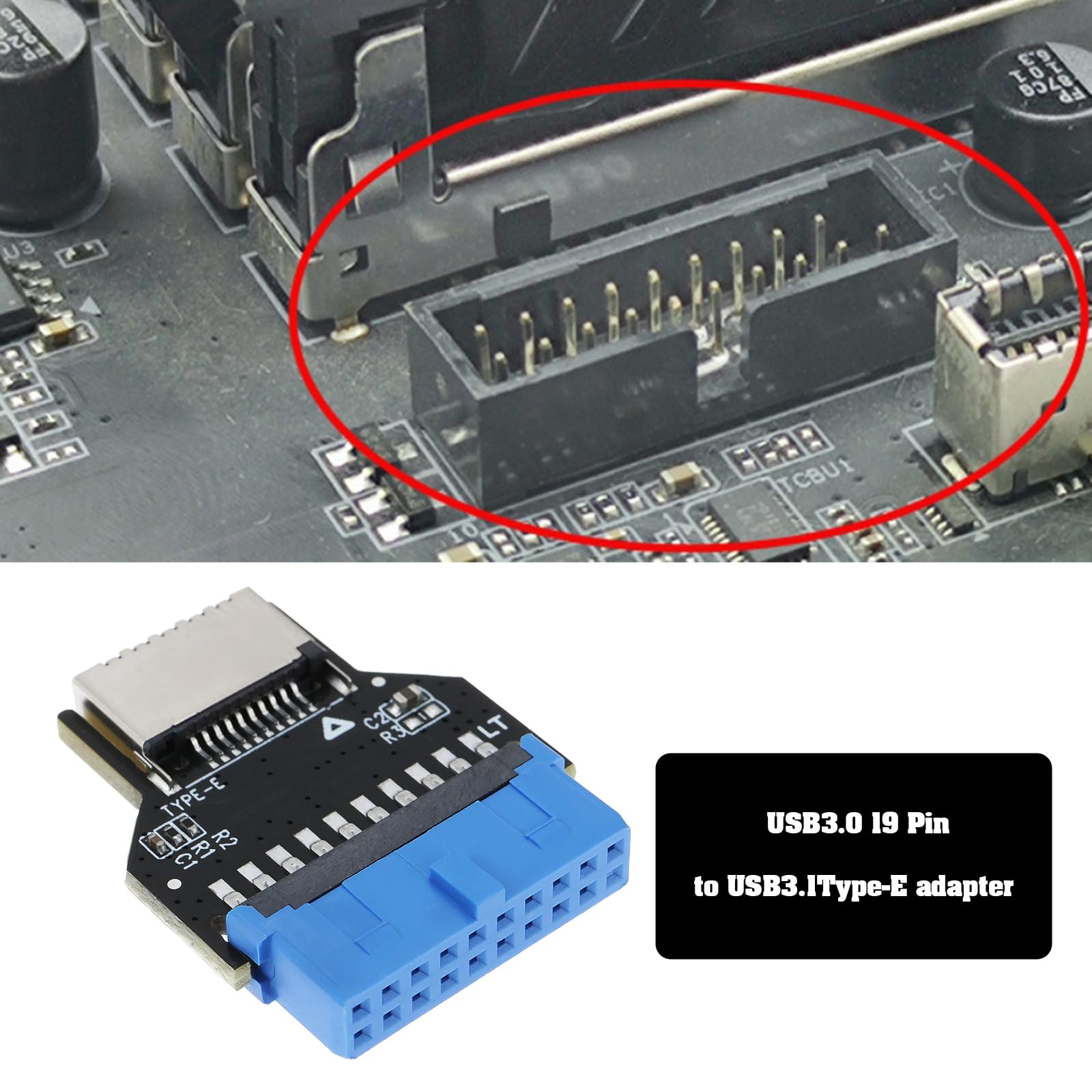 Adapter 180 stopni USB 3.0 19-pinowy wewnętrzny nagłówek do USB 3.1/3.2 typu C 20-pinowy adapter przedłużający do portu panelu przedniego typu E do komputerów PC