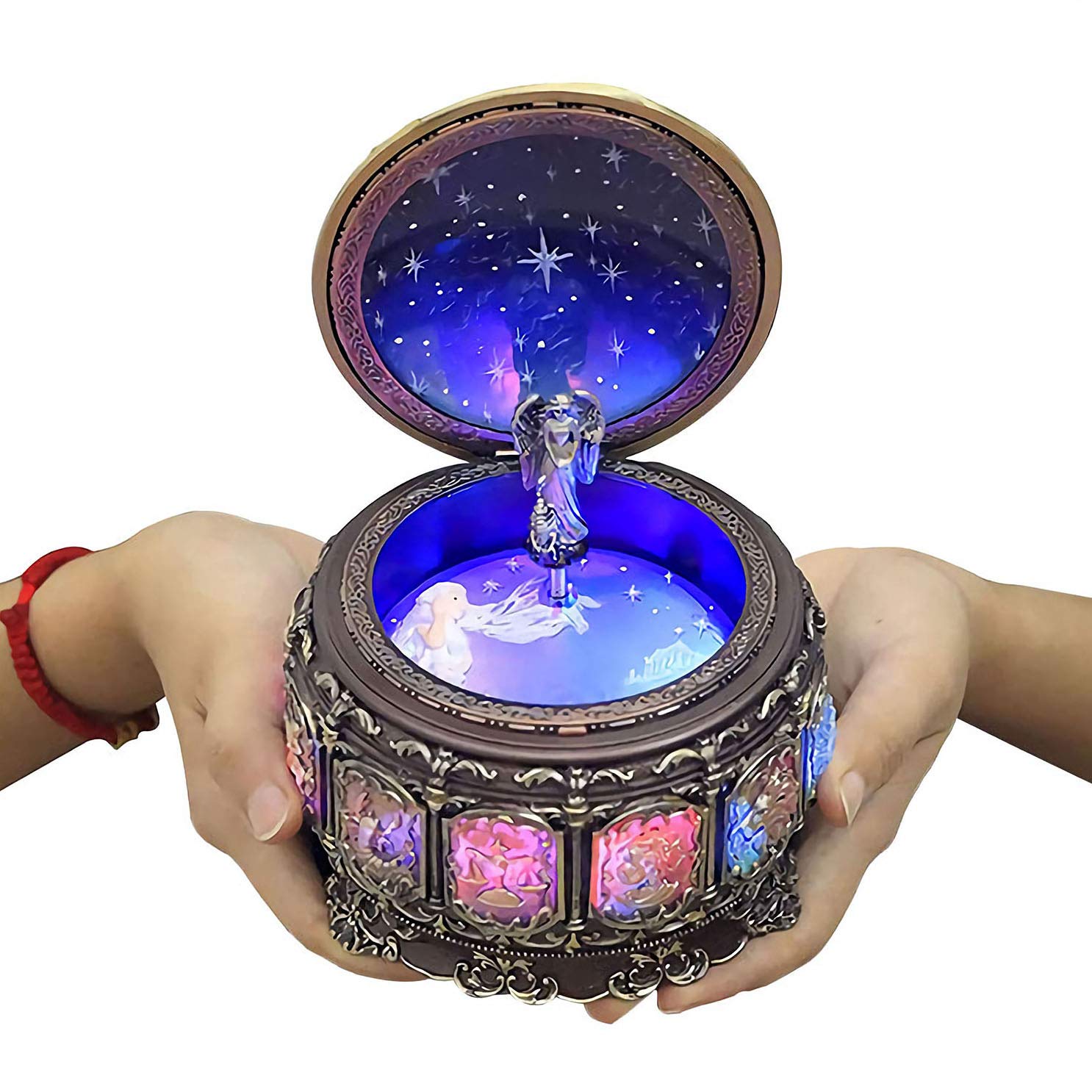 DELIWAYDELIWAY Vintage Music Box Constellation Style Plays Castle in The Sky Tune, Goddess Rotating Musical Box Sankyo 18-Note Wind Up Hand-Painted Collectible Zodiac Gift for Christmas Birthday