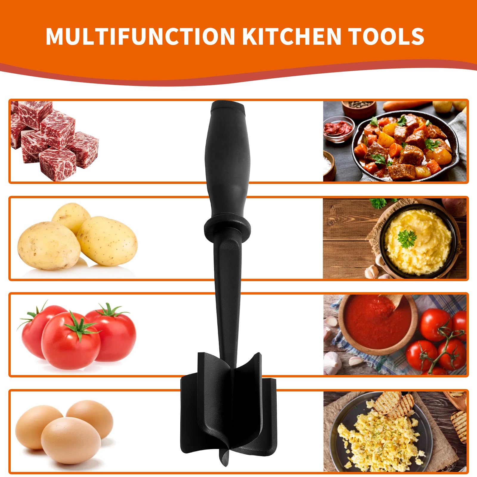 Meat Chopper For Ground Beef - 5-Blade Hamburger Smasher, Nylon, Heat Resistant, Easy Clean