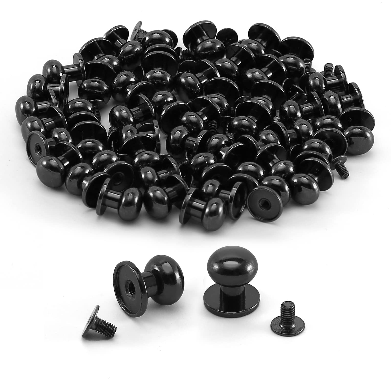 TiSuit 50 Sets Chicago Screws Round Head Button Cross Screw Stud Rivet for DIY Craft Leather Repairs Decoration Accessories (Black,10mm)