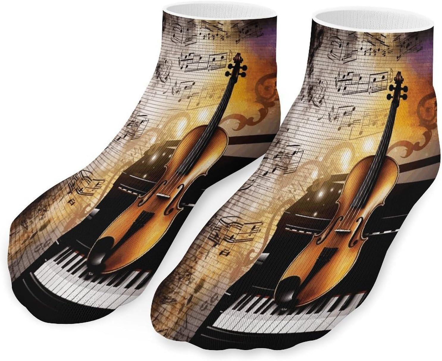 Socks for Men Women 5 Pairs Short Ankle Socks | Piano Violin Music Notes Low Cut Casual Crew Sock Cute Breathable Athletic Socks Non Slip No Show Sock