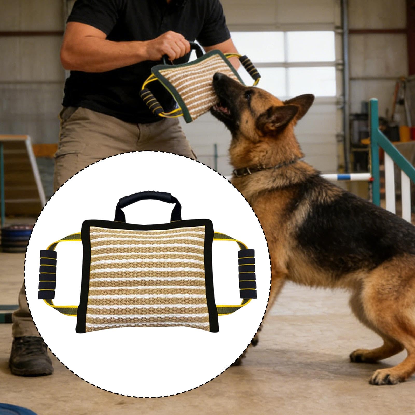 Qianly Almohada Mordedora para Perros Fabricada en Yute Fuerte con Mango para Control Seguro Ideal para Entrenamiento Interactivo Ayuda en Obediencia y, Negro