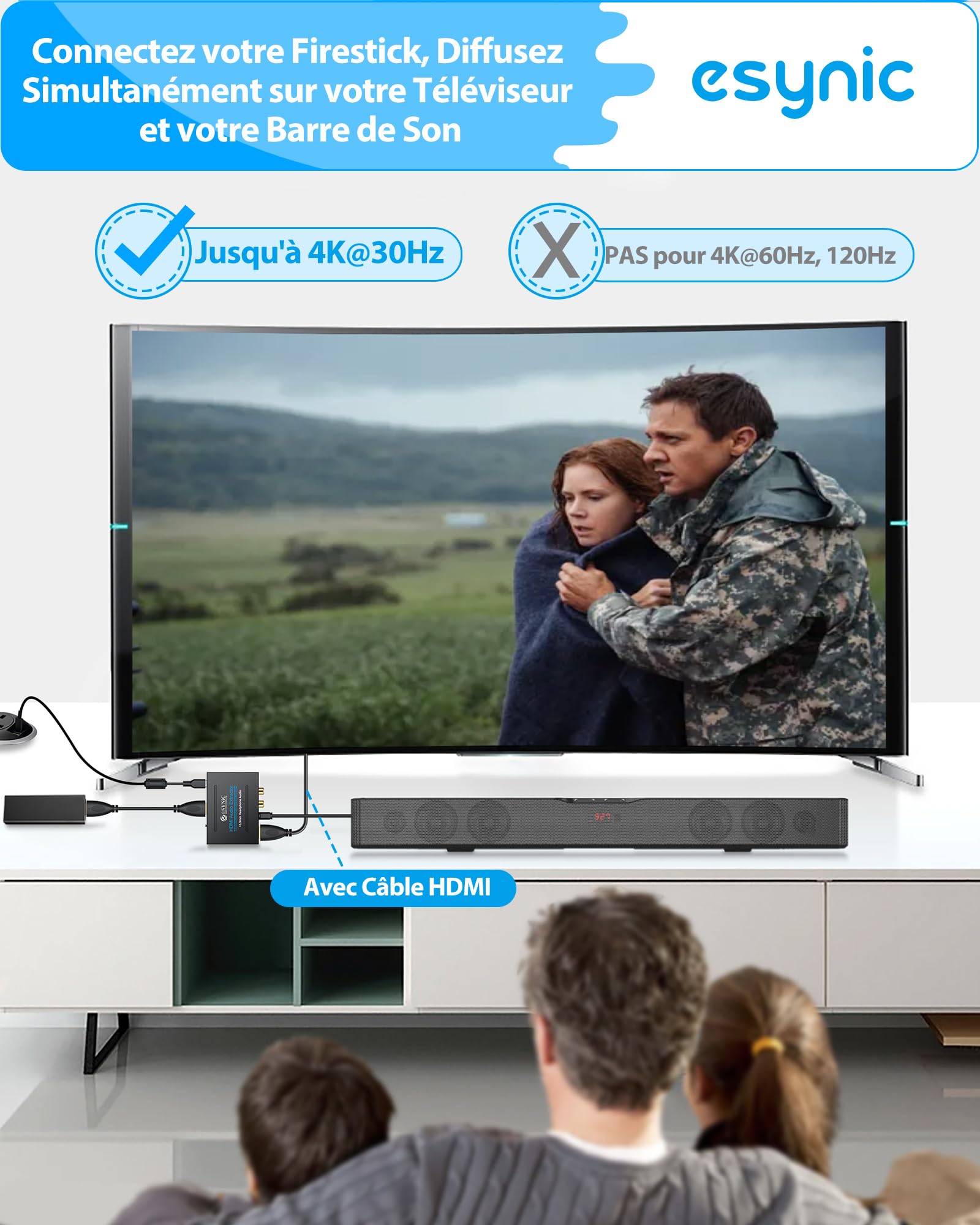 eSynic Extracteur HDMI Audio 4K 1080P Adaptateur vers HDMI Optique TOSLINK Sortie Audio Analogique SPDIF/Stereo L R/3,5mm Convertisseur avec Interrupteur de Puissance pour DVD XBOX Moniteur