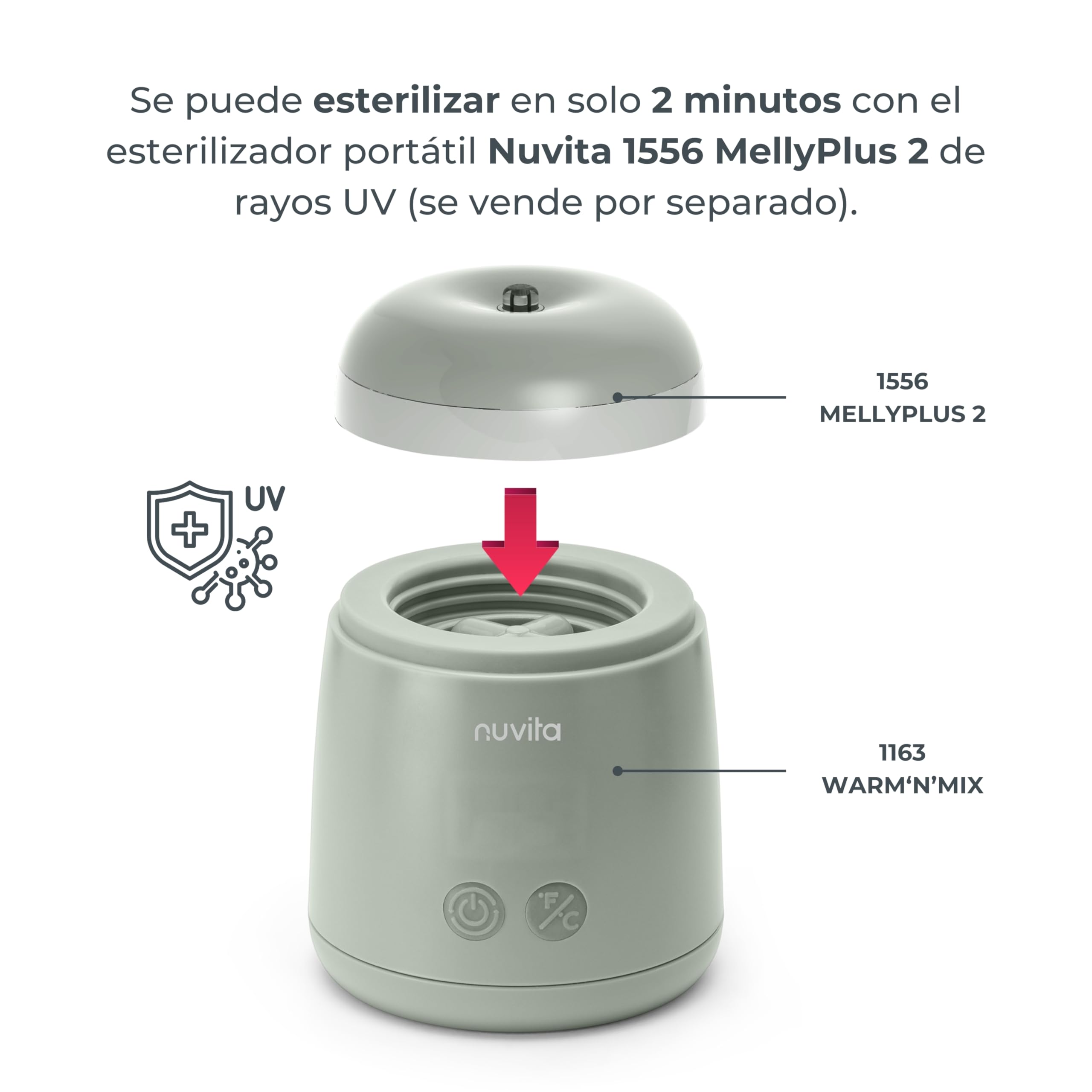 Nuvita 1163 Warm’n’Mix Calentador de Biberones Portátil con batería y Función de Calentamiento y Mezcla – Calentamiento Rápido en 3 Minutos, 4 Configuraciones de Temperatura, Compatibilidad Universal