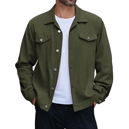 COOFANDY Jaqueta jeans masculina de algodão, leve, estilo caminhoneiro, casual, lavada