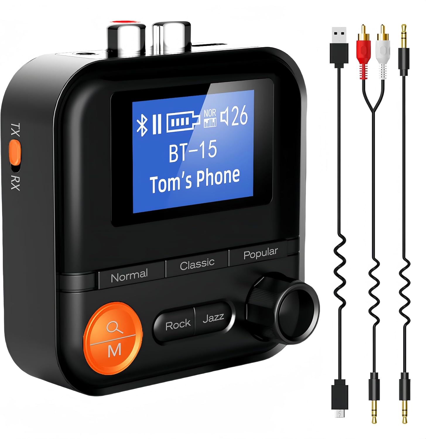 Bluetooth Transmitter Receiver, Bluetooth 5.2 Audio Adapter with Display, Wireless Audio Adapter for Music Streaming Sound System, Headphones, TV, Supports TF Card/RCA/3.5mm AUX Outputs