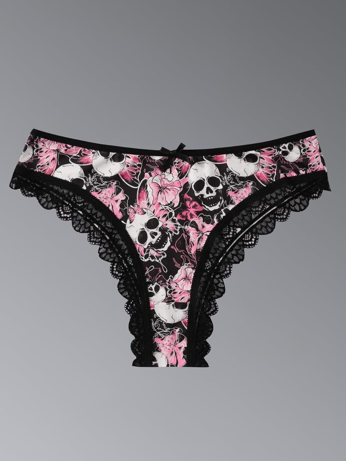 6 Pack Women's Gothic Thong Panties - Skull Print with Lace Trim, Black and Red Sexy Underwear for Women Wear - Image 7
