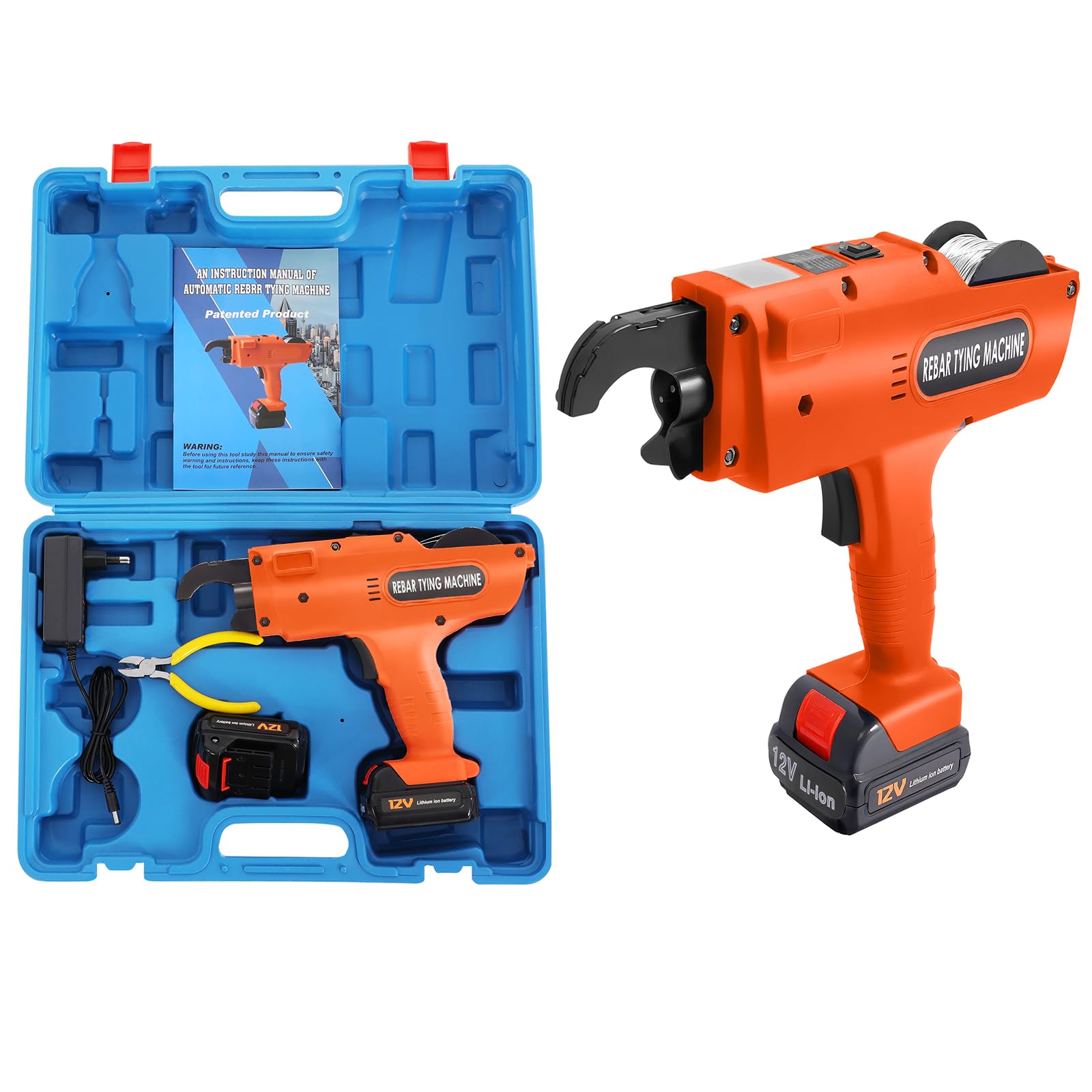 Vonvver Handheld Rebar Tying Machine For Φ8-34Mm With 2 X 12V Lithium-Ion Batteries Automatic Rebar Tying Tool Binding Strapping Machine Wire Binding Machine For Steel Band Wire Ties