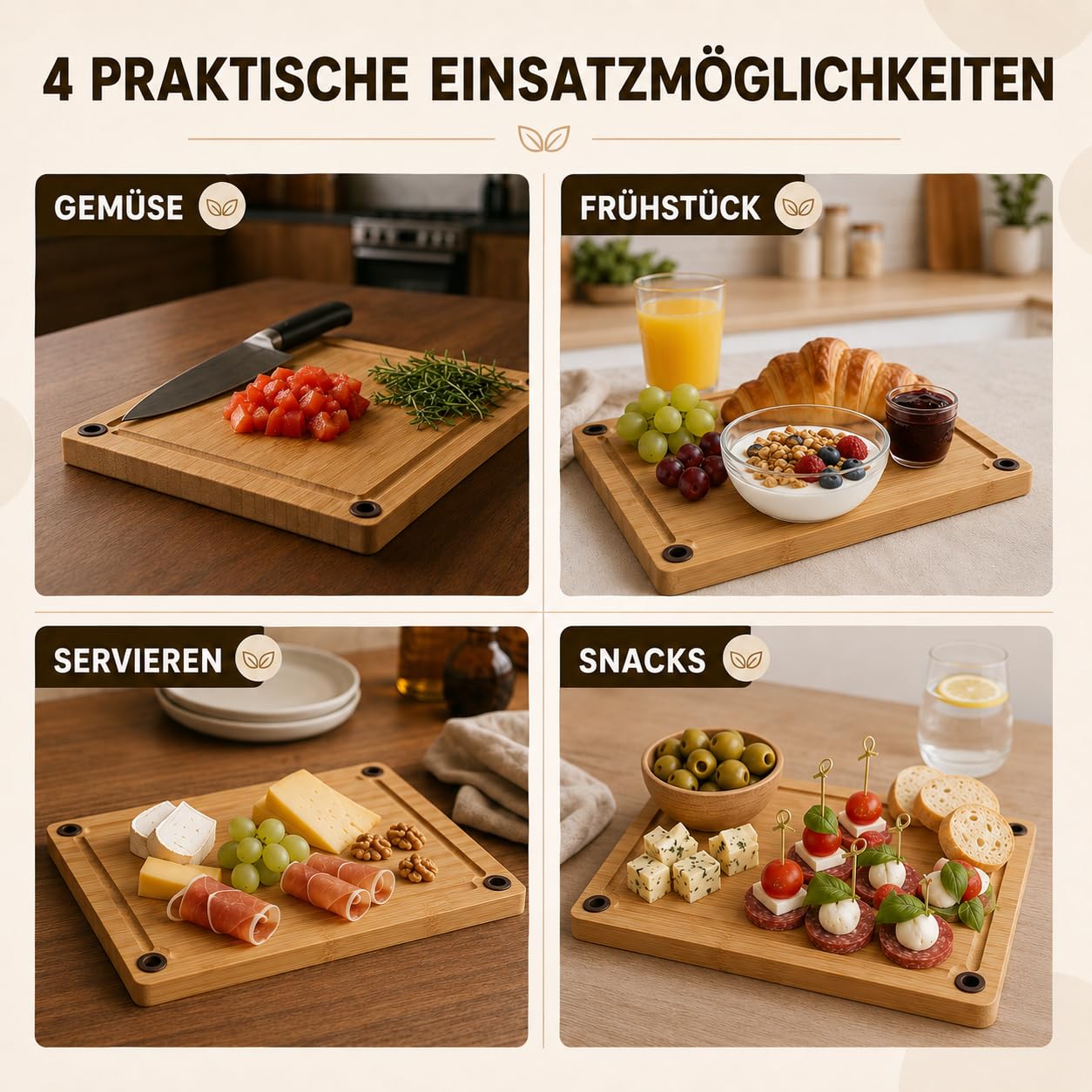 BOARDBUDDY Set di 3 taglieri con piedini in silicone antiscivolo by Molunda – Il tuo amico in cucina – innovative tavole in legno di bambù con supporto (3, 35 x 24 cm/32 x 22 cm/28 x 19,5 cm)