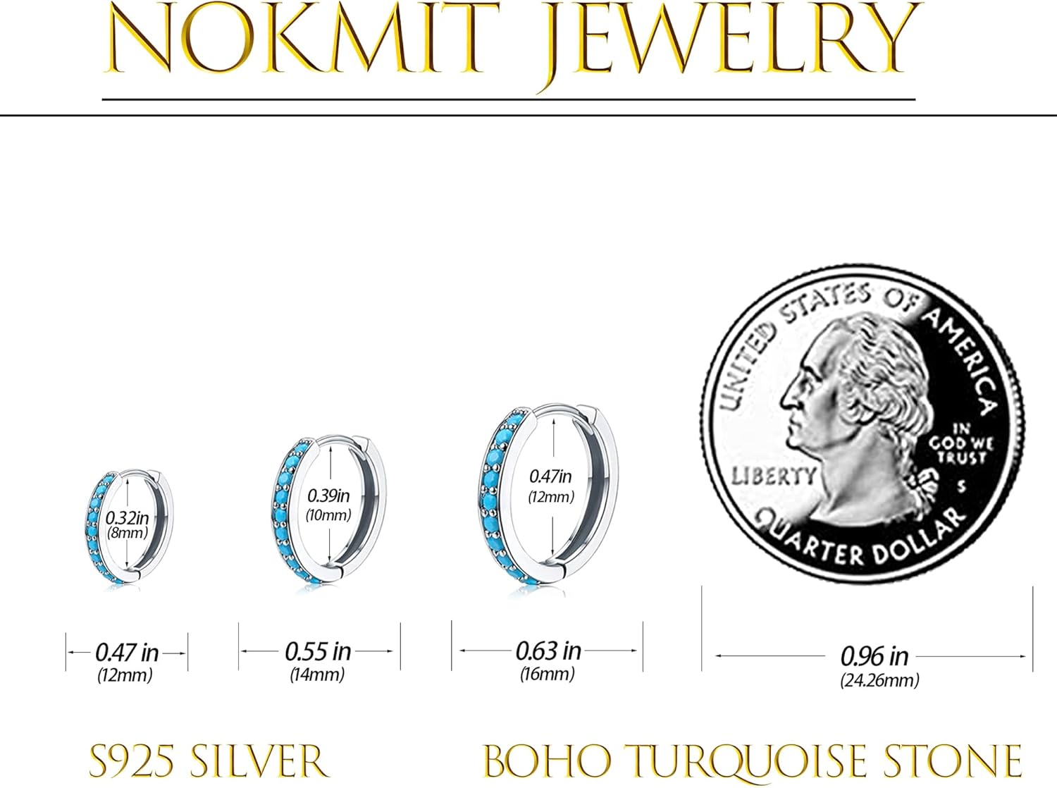 NOKMIT 3 Pairs Mini Hoop Earrings Set Turquoise Cubic Zirconia Huggie Hoop Cartilage Earring Ear Cuff for Women (Turquoise/CZ) - Image 2