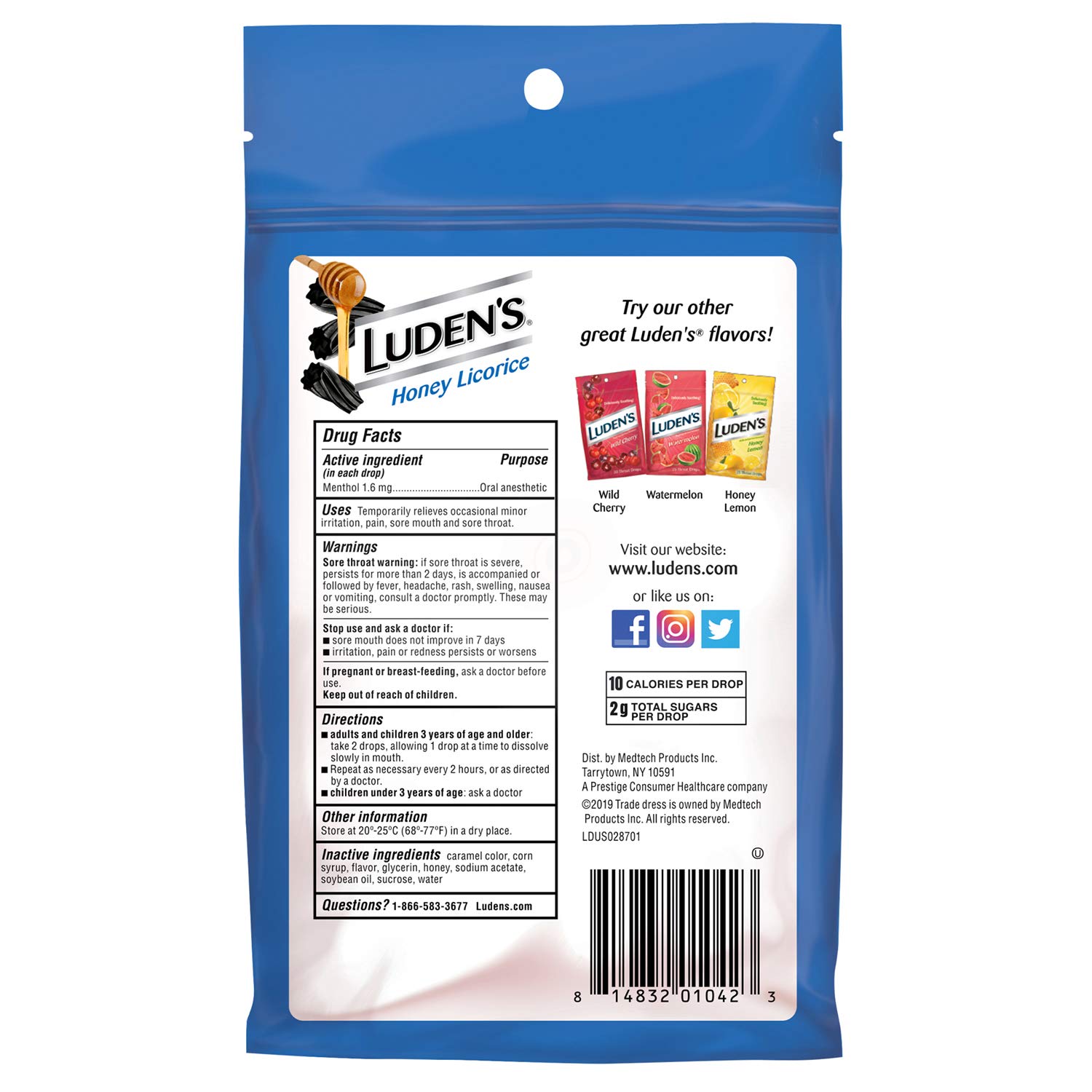 Luden's Deliciously Soothing Throat Drops, Honey Licorice Flavor, 30 CT