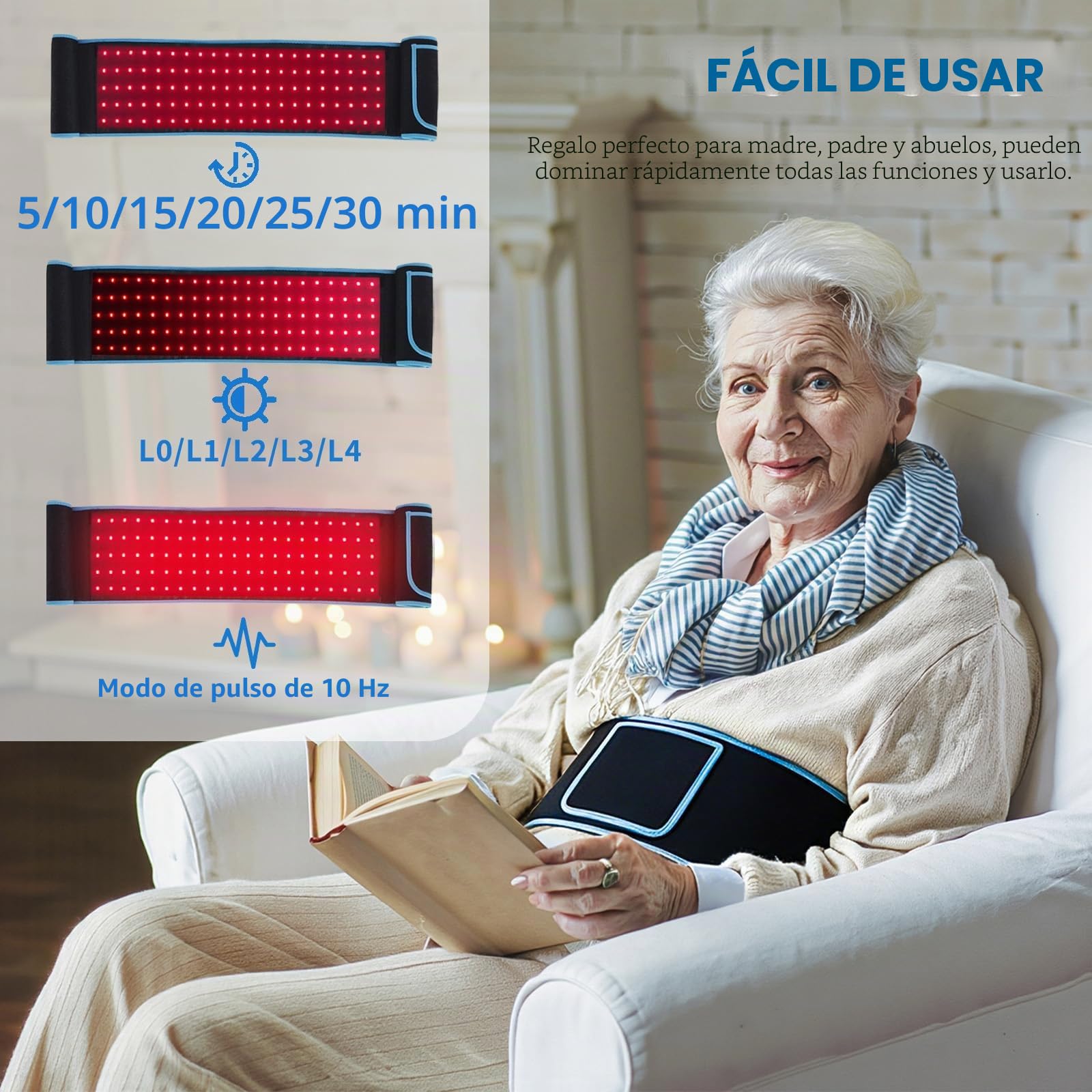 Dispositivo de cinturón de terapia de luz roja para aliviar el dolor corporal, cinturón de lipo de luz roja LED infrarrojo cercano, almohadilla de terapia profunda flexible para cintura, espalda y