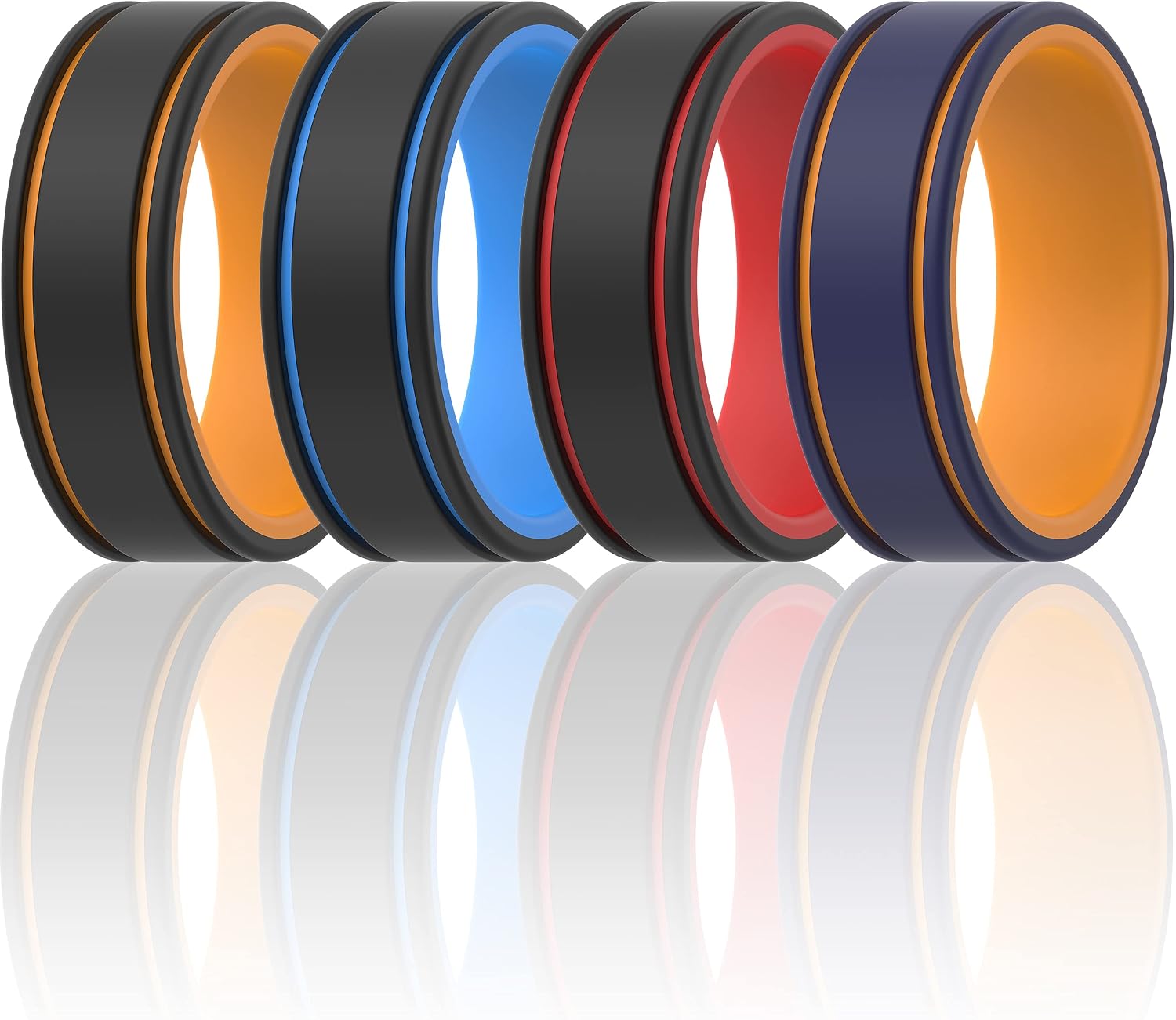 ThunderFit Men Silicone Wedding Rings 2 Layer - 7 Rings / 4 Rings / 1 Ring - Rubber Engagement Bands - 8mm Width - 2mm Thickness